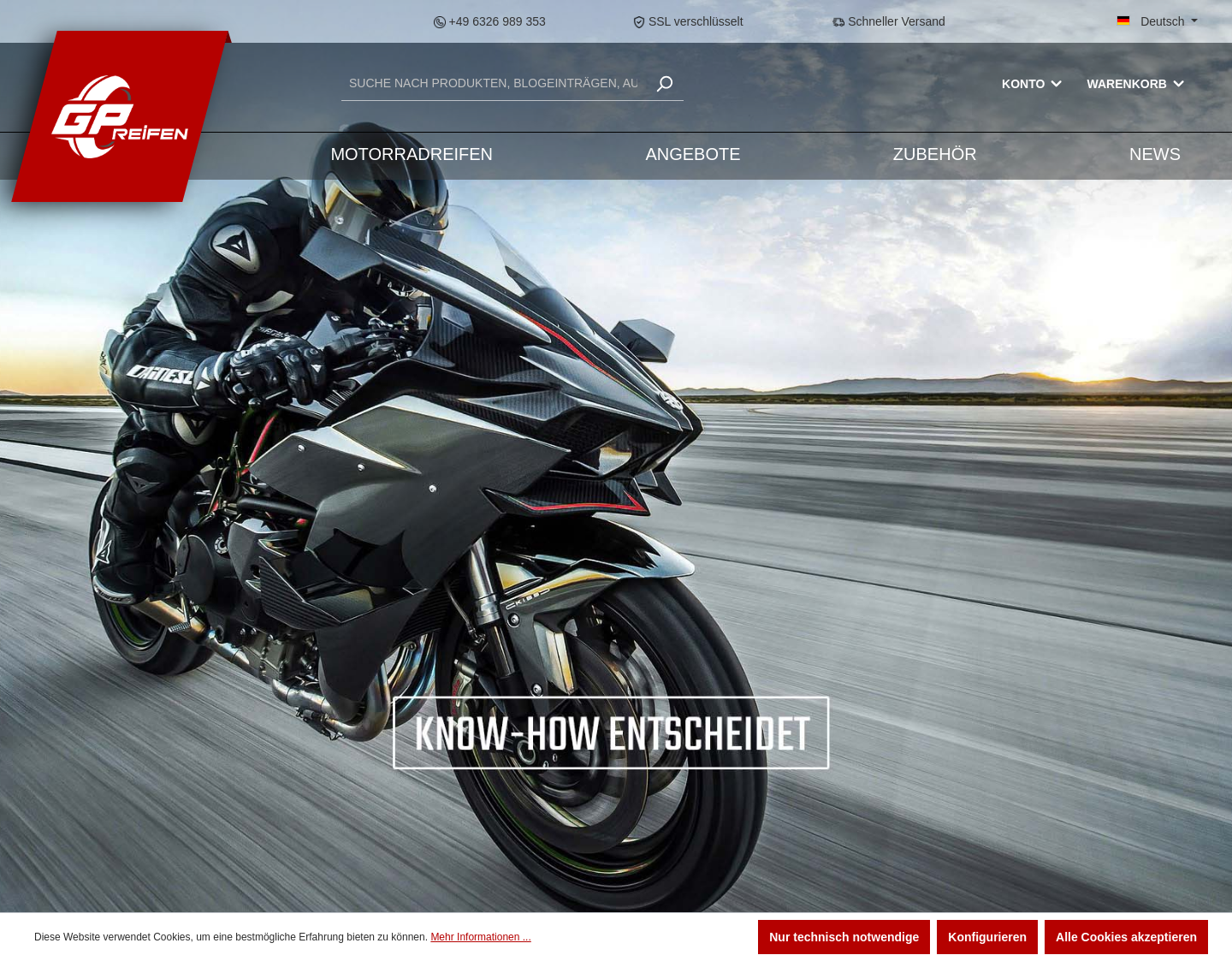 Aktuelle Website-Vorschau von GP-Reifen
