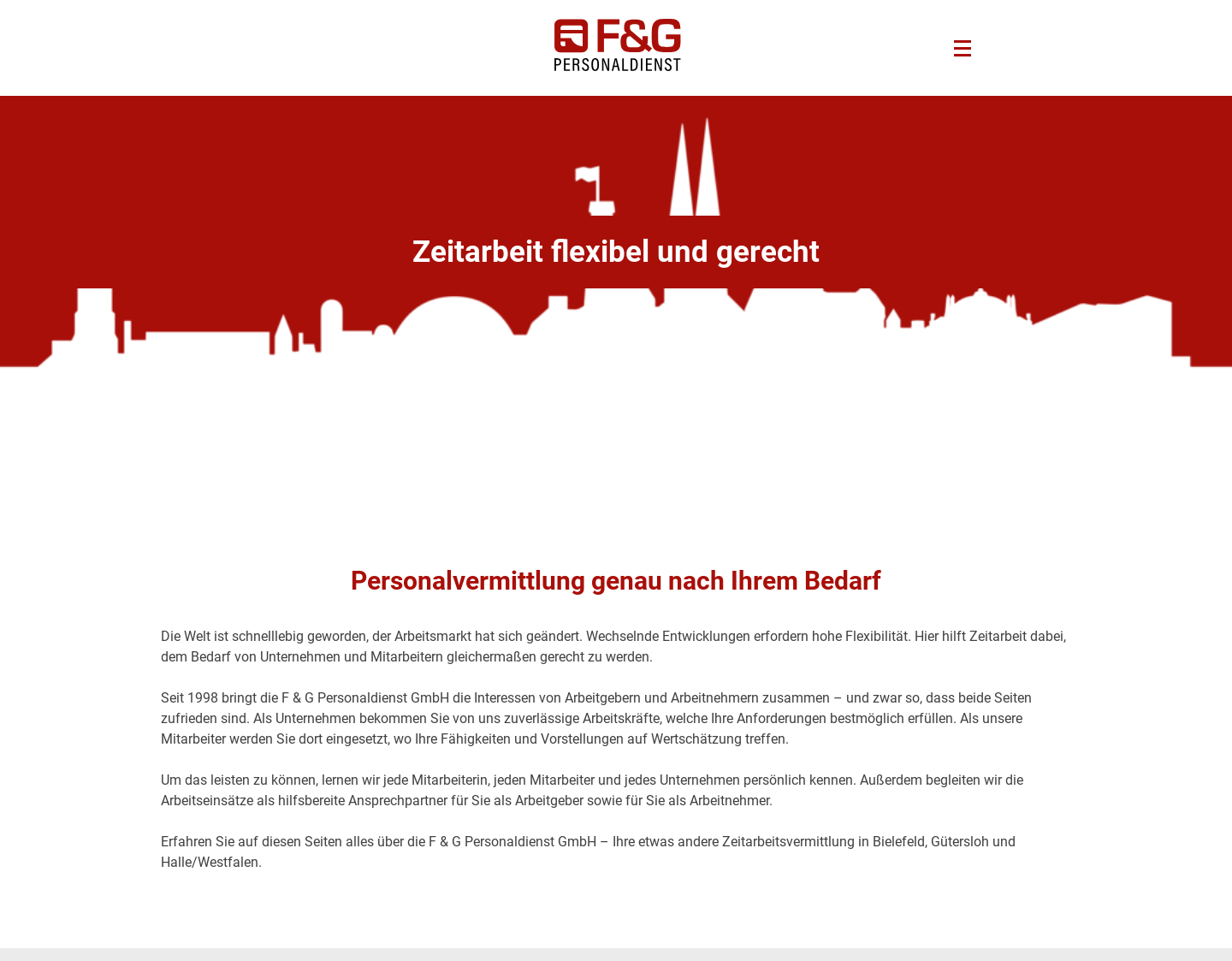 Aktuelle Website-Vorschau von F&G Personalservice für Zeitarbeit