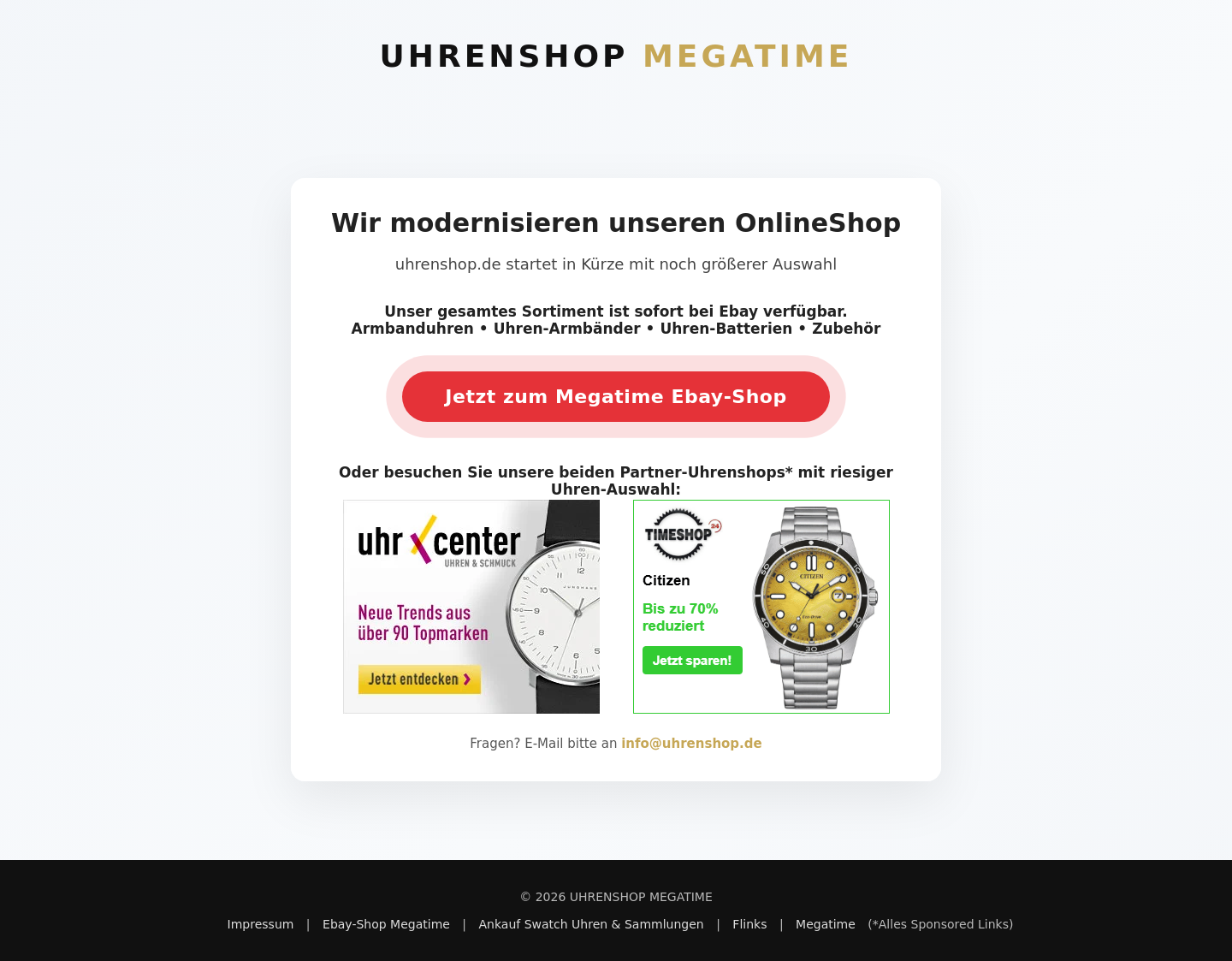 Aktuelle Website-Vorschau von Megatime Uhrenshop