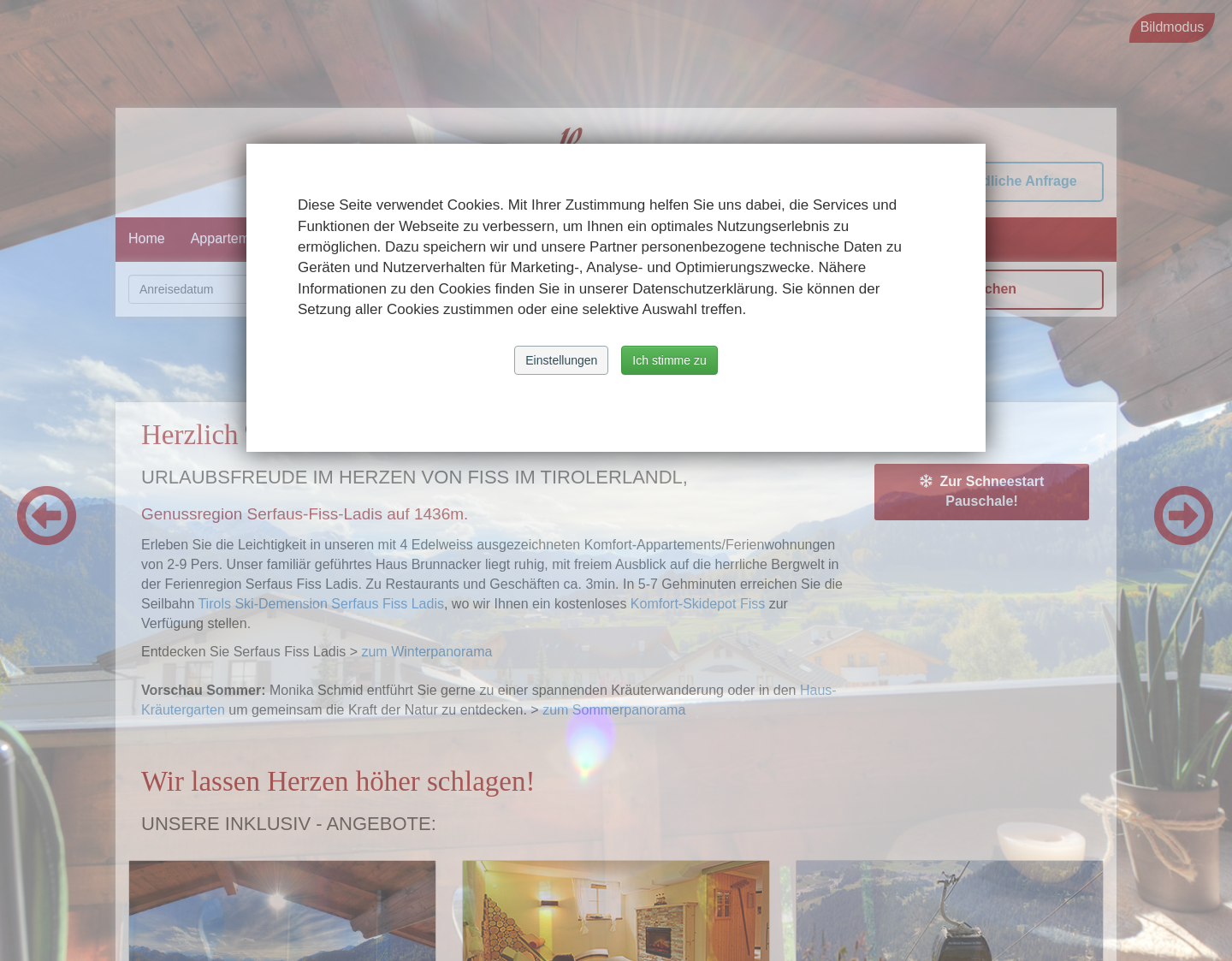 Aktuelle Website-Vorschau von Urlaub im Appartementhaus Fiss
