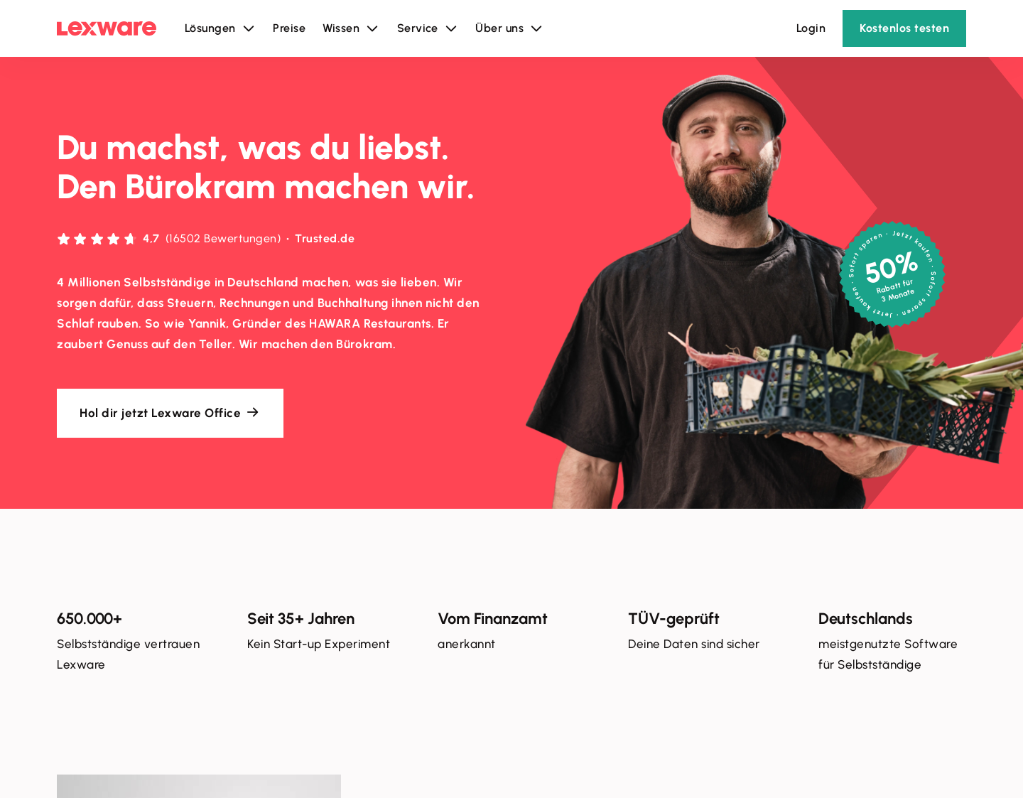 Aktuelle Website-Vorschau von Lexware - Software für jedermann