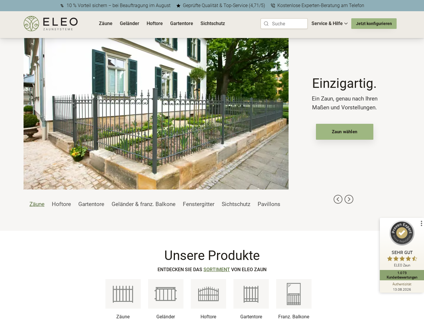 Aktuelle Website-Vorschau von eleo-Zaunsysteme