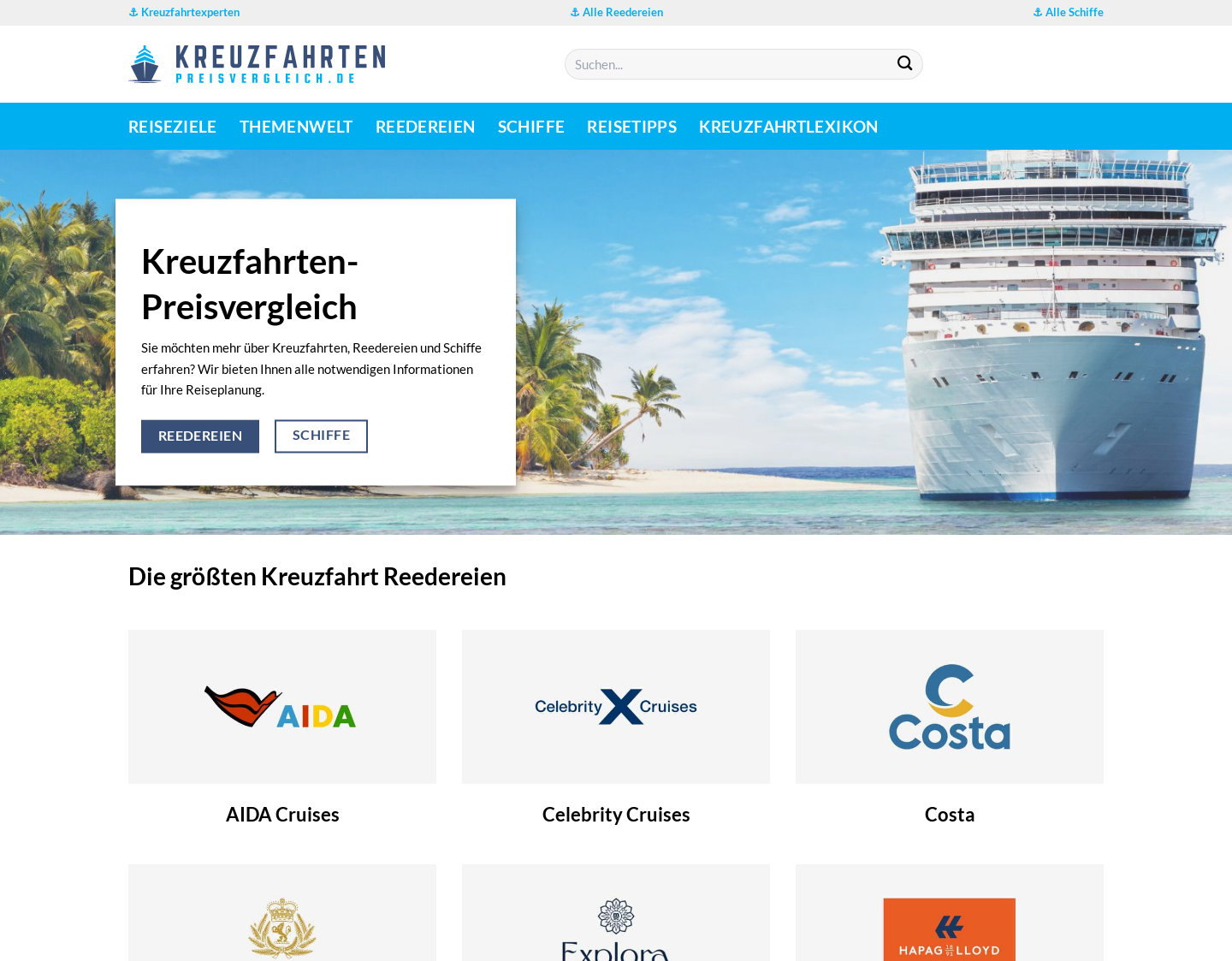 Aktuelle Website-Vorschau von Kreuzfahrten