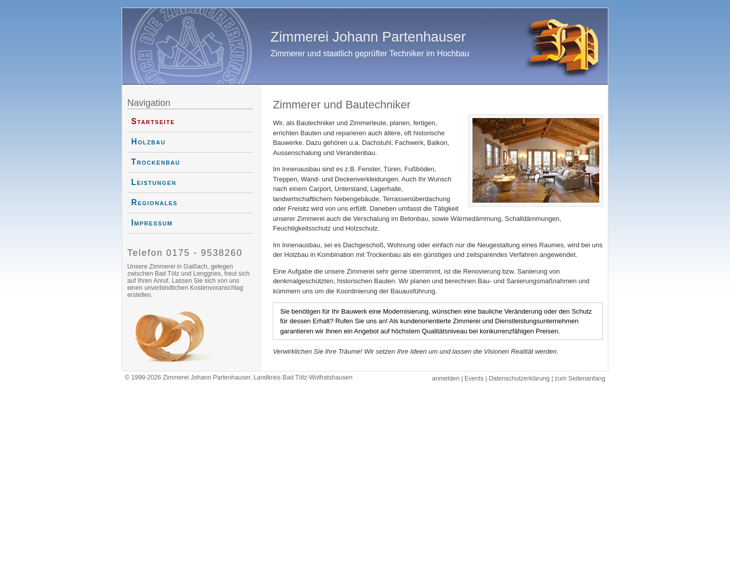 Aktuelle Website-Vorschau von Zimmerei Johann Partenhauser
