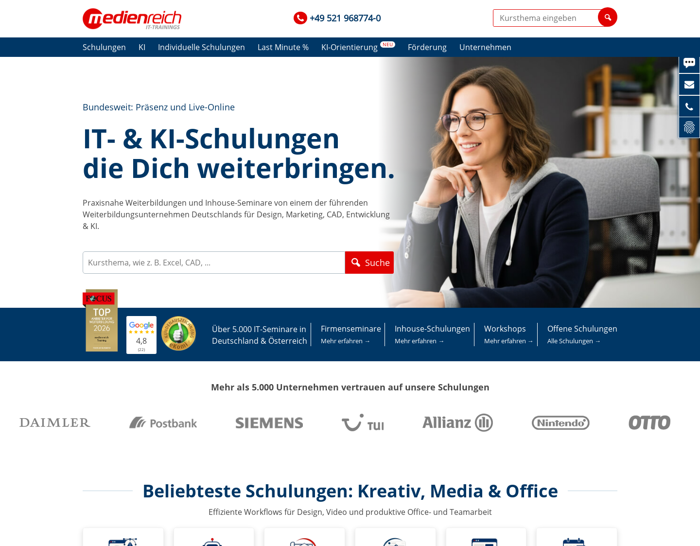 Aktuelle Website-Vorschau von Flash Kurse bei Medienreich
