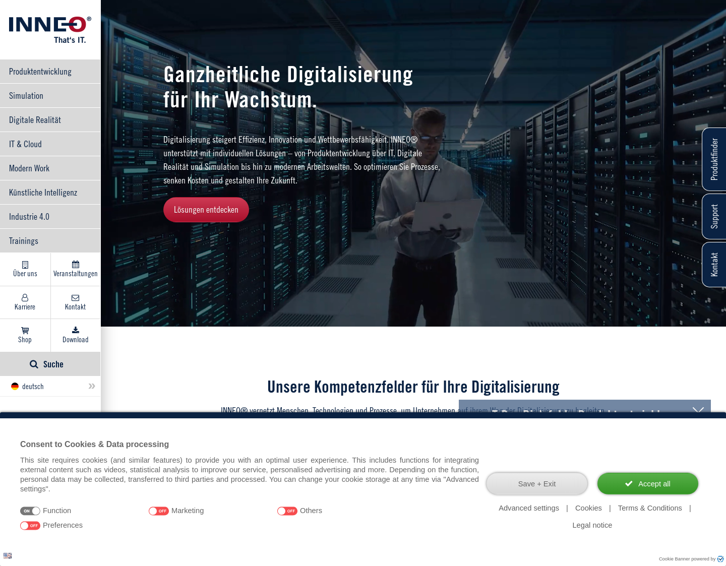 Aktuelle Website-Vorschau von INNEO Projektmanagement Software