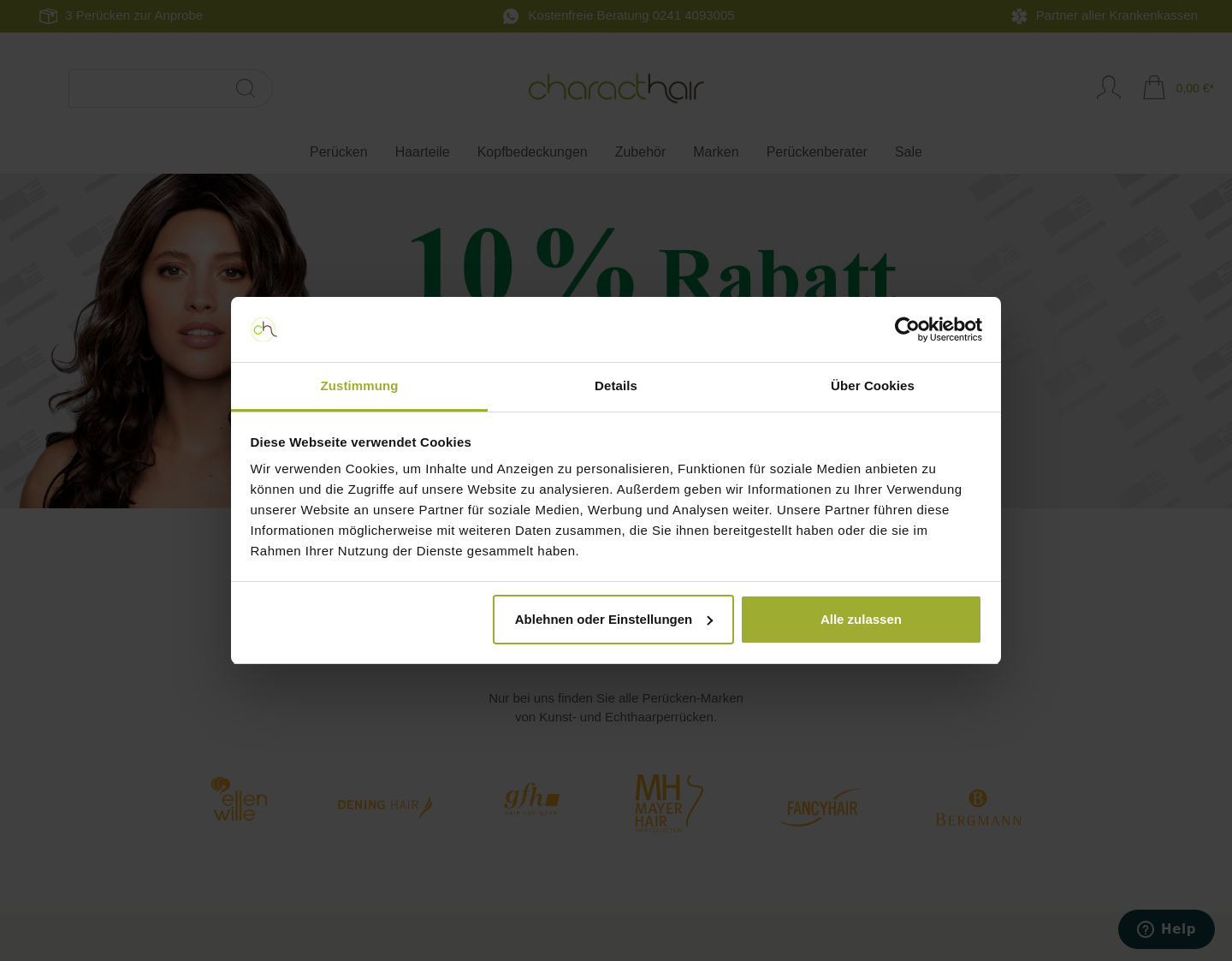 Aktuelle Website-Vorschau von CharactHair Perücken online bestellen