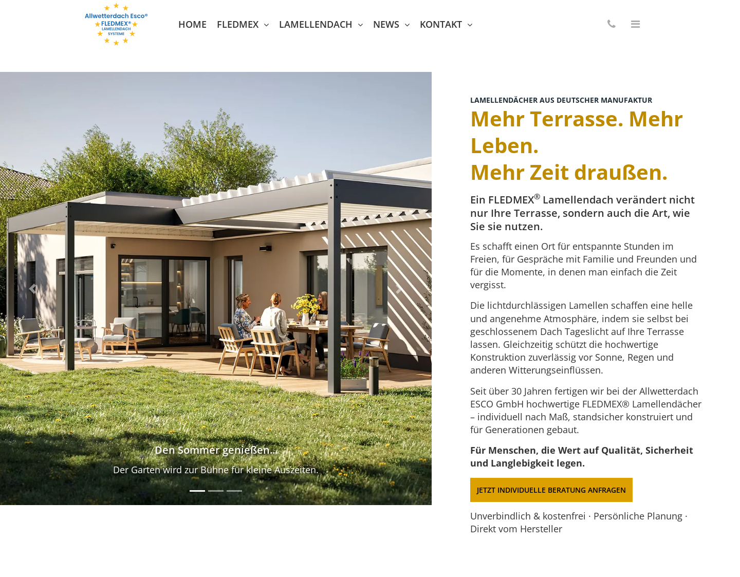 Aktuelle Website-Vorschau von Fledmex Allwetterdach ESCO GmbH
