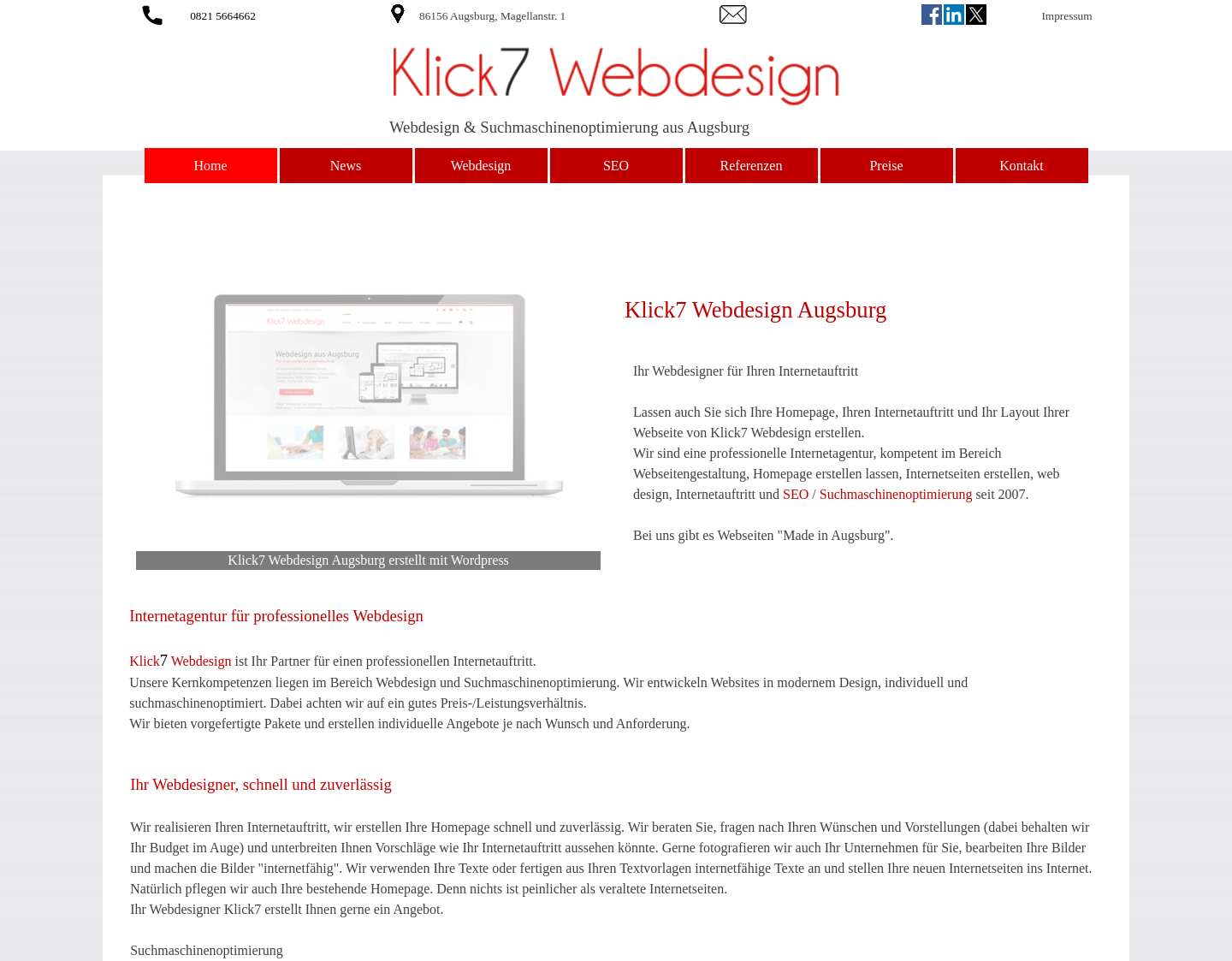 Aktuelle Website-Vorschau von Klick7 Webdesign Augsburg SEO