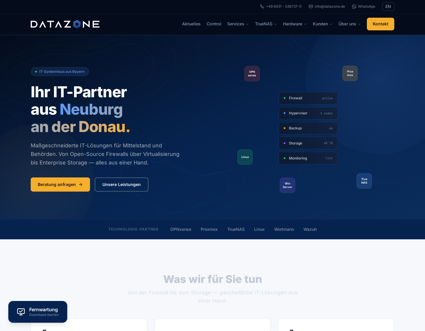 Aktuelle Website-Vorschau von DataZon