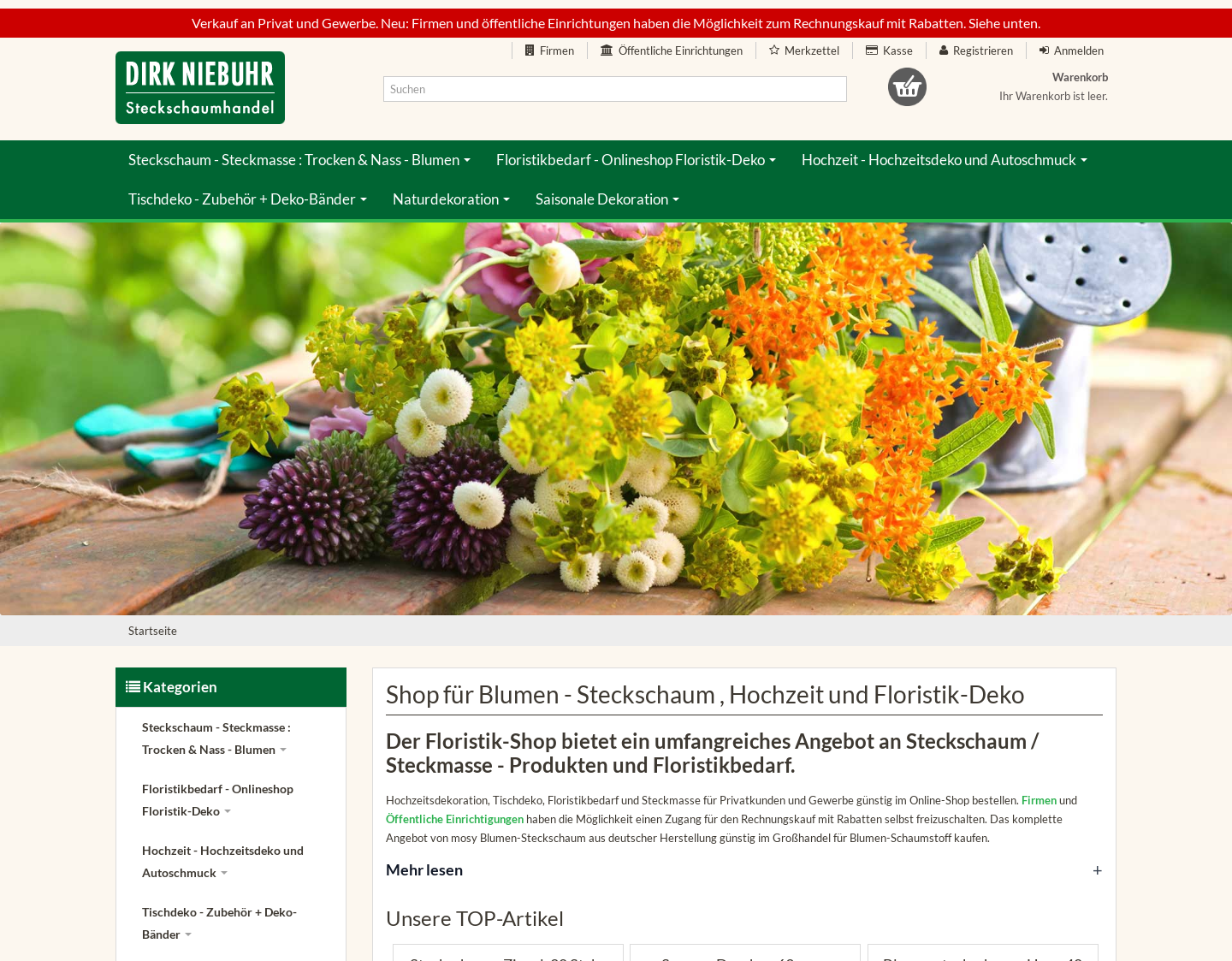 Aktuelle Website-Vorschau von Floristenbedarf - Hochzeitsdeko - Deko
