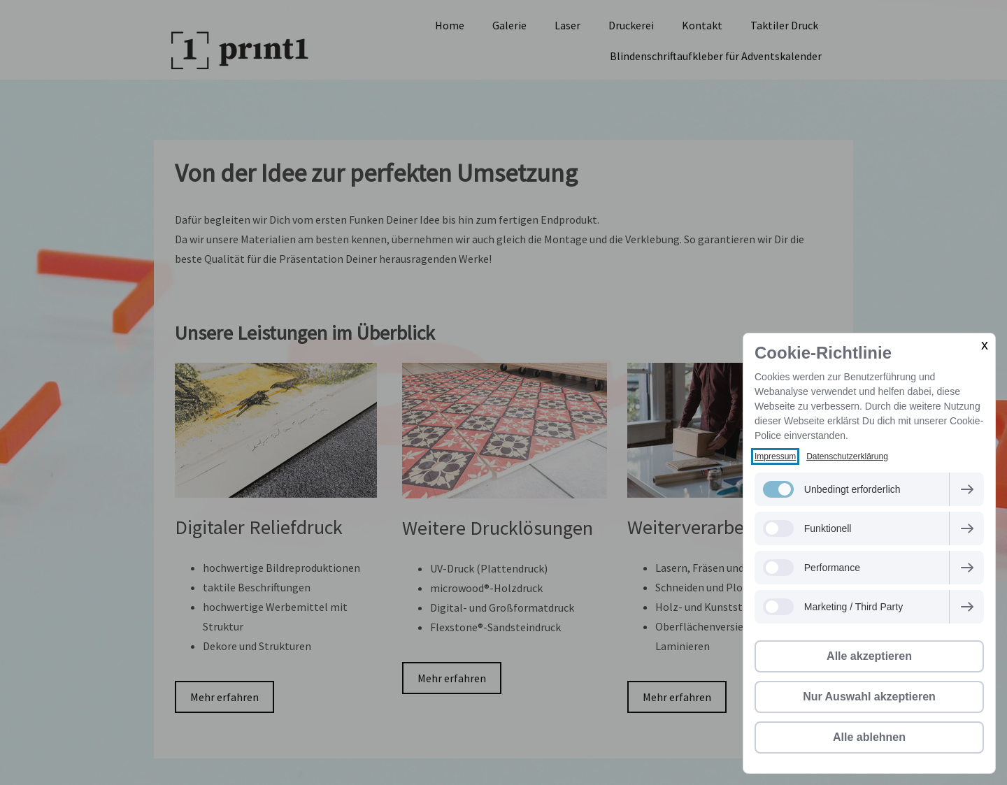 Aktuelle Website-Vorschau von Print1 - Ihre Plattendruckerei