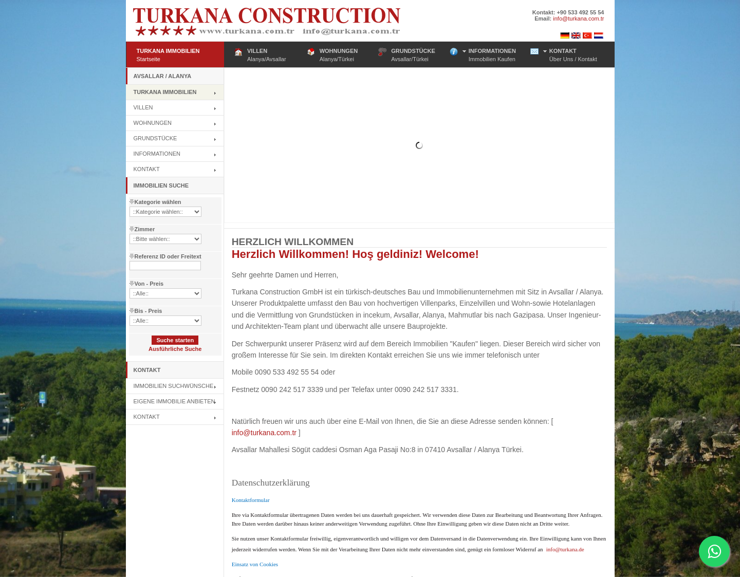 Aktuelle Website-Vorschau von Immobilien Avsallar Turkana Construction