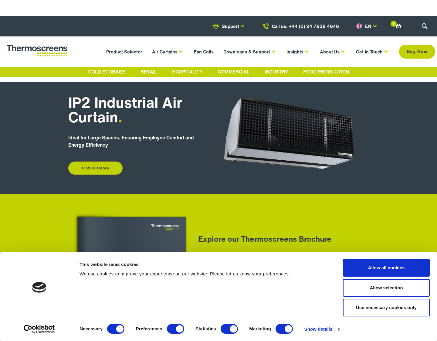 Aktuelle Website-Vorschau von Thermoscreens Luftschleier