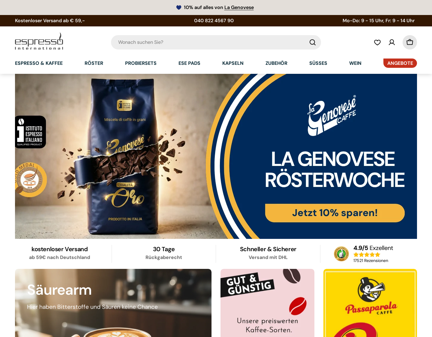 Aktuelle Website-Vorschau von Espresso International