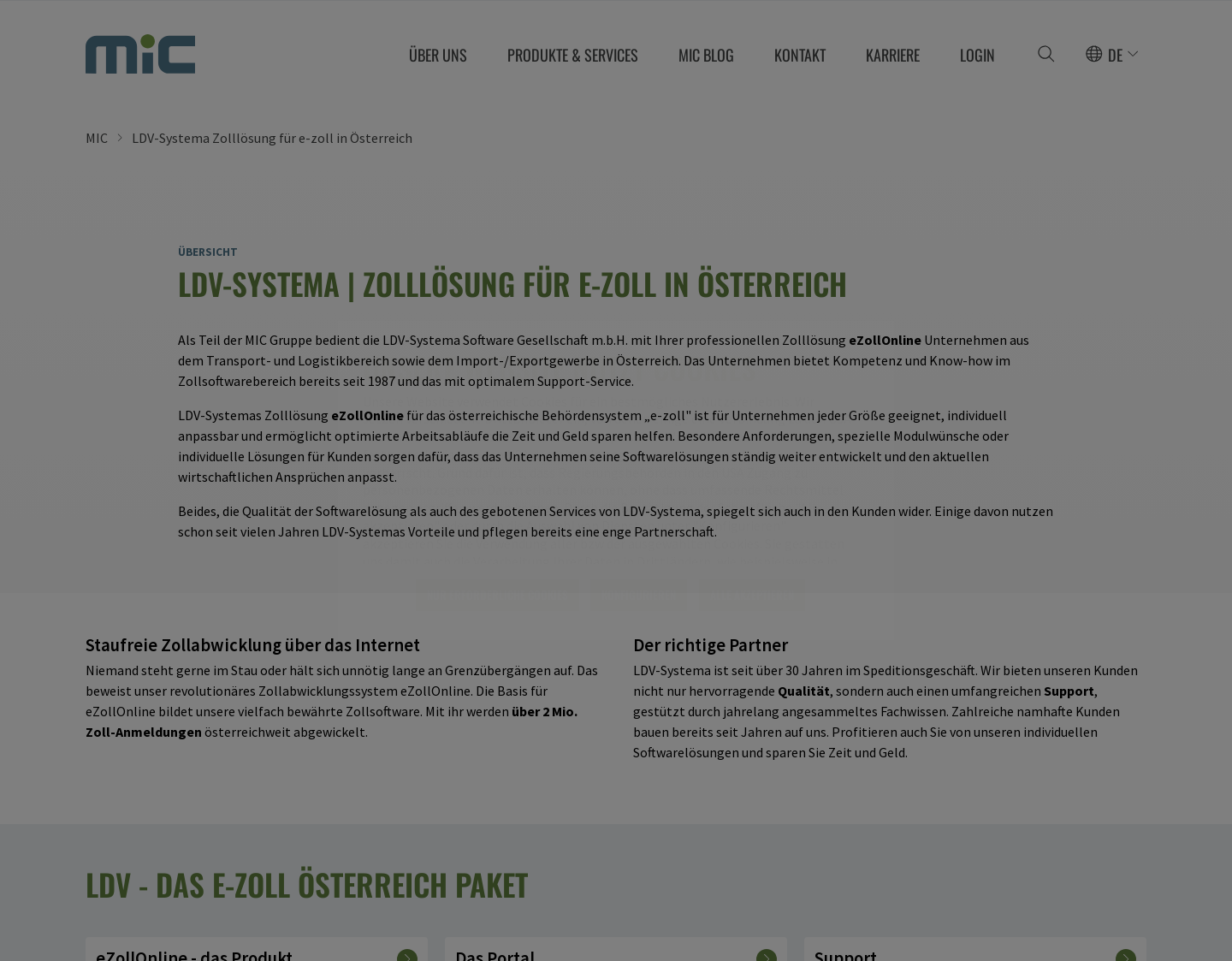 Aktuelle Website-Vorschau von e-Zoll Zollsoftware eZollOnline