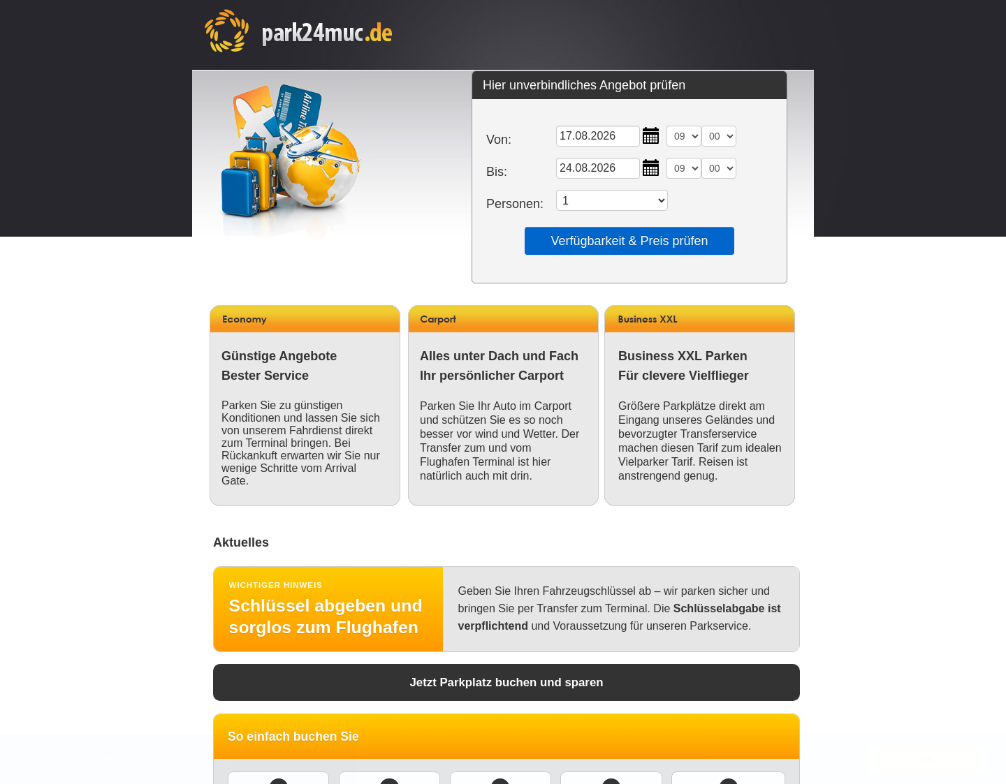 Aktuelle Website-Vorschau von Parkplatz am Flughafen München
