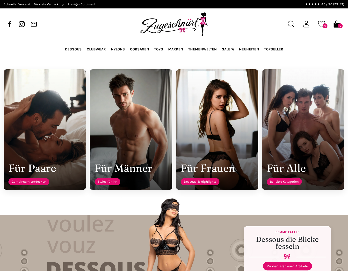 Aktuelle Website-Vorschau von Zugeschnuert-shop Korsett Dessous Corsage