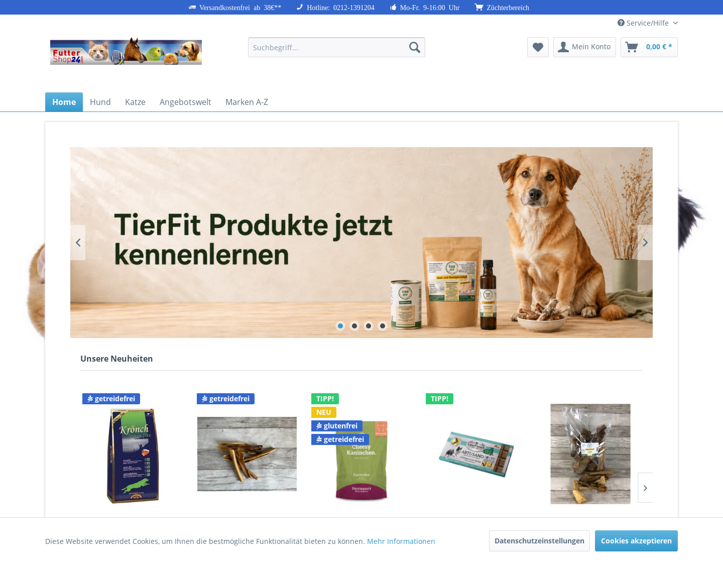 Aktuelle Website-Vorschau von futtershop24 - Shop für Tiernahrung