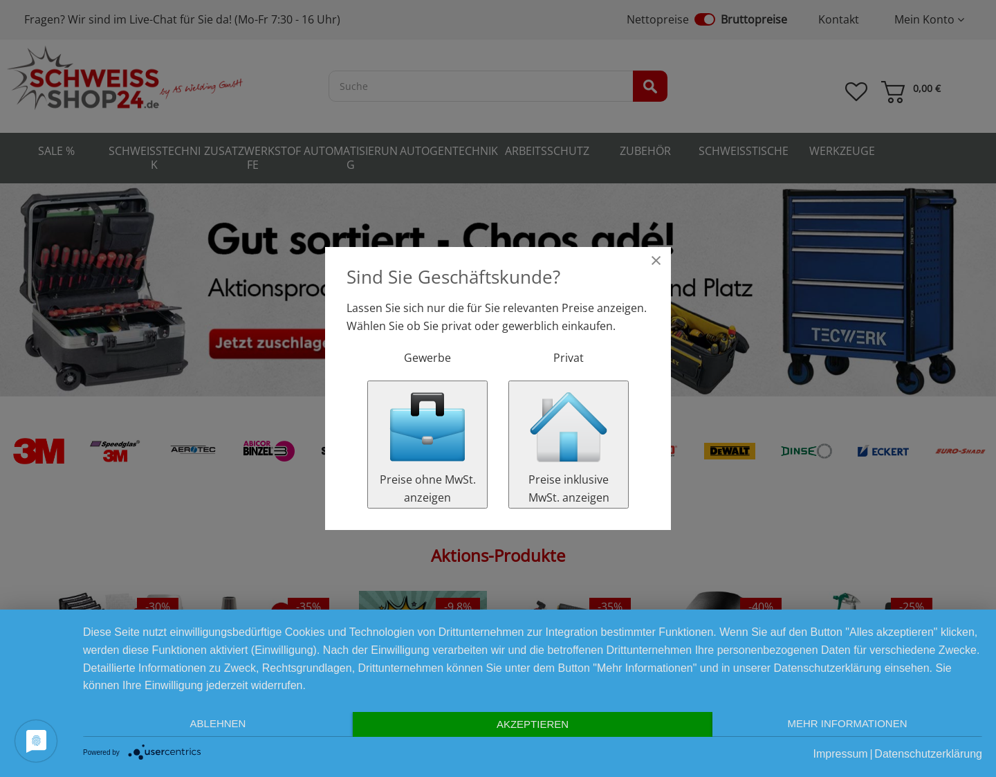 Aktuelle Website-Vorschau von Schweißshop24