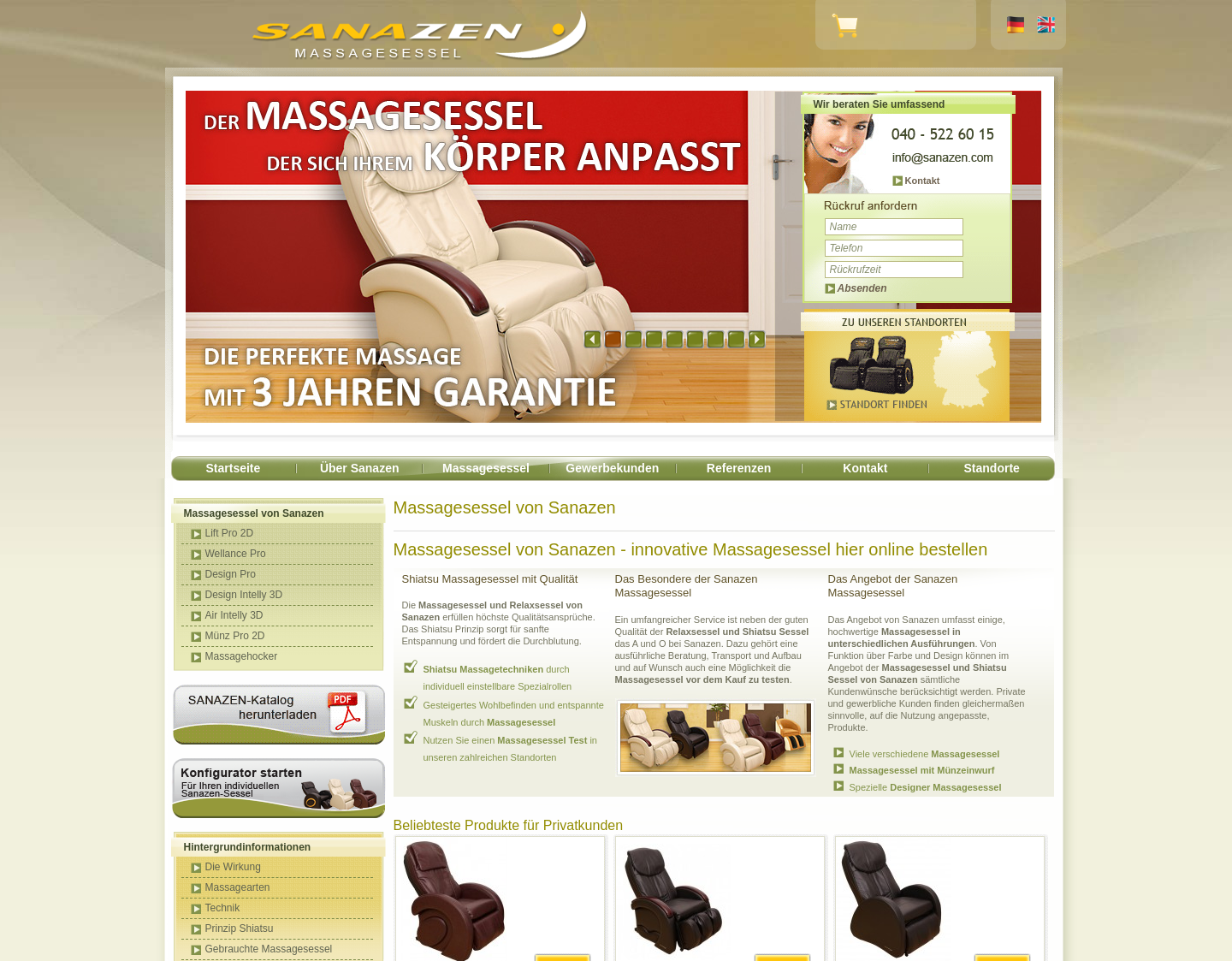 Aktuelle Website-Vorschau von Massagesessel Sanazen