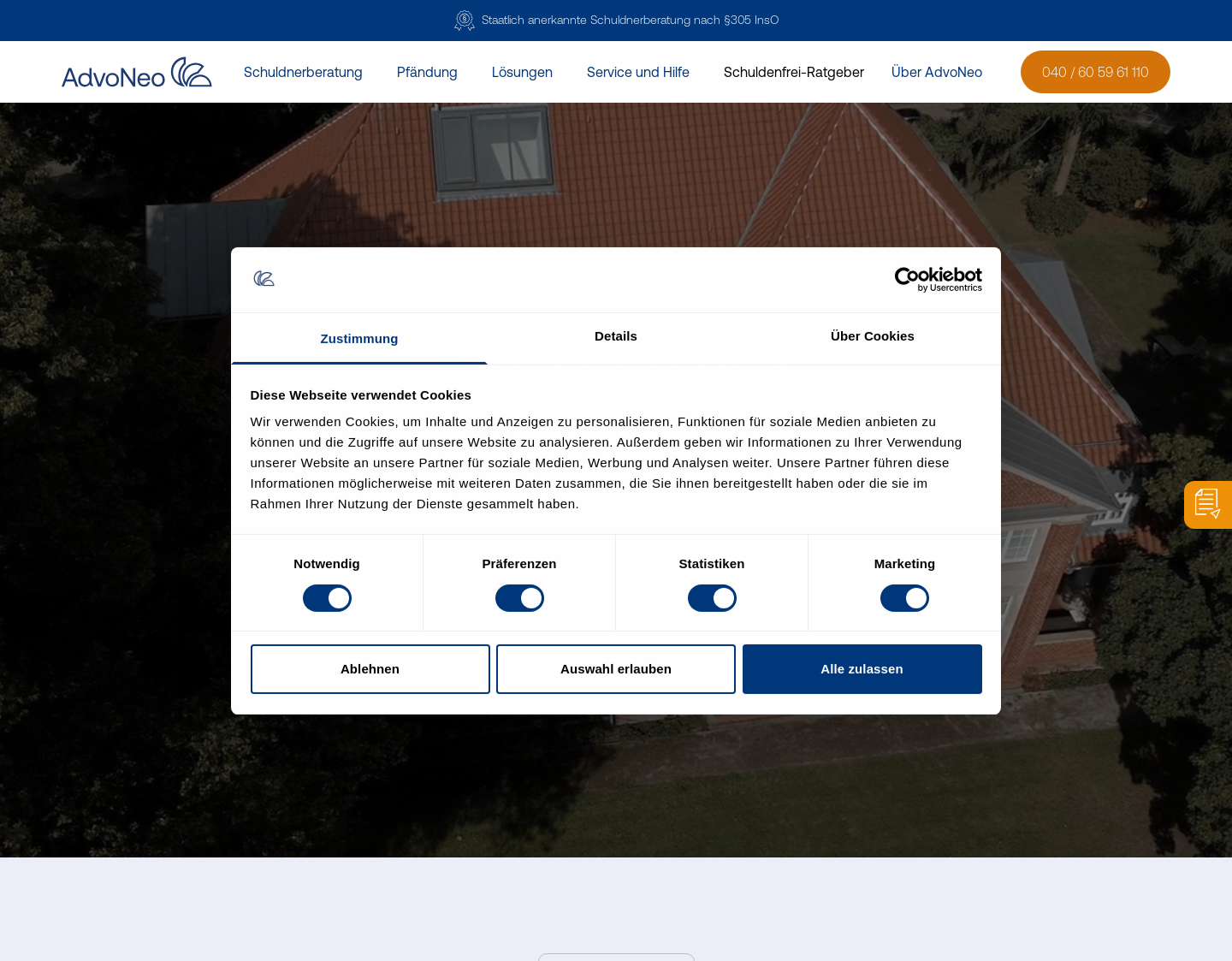 Aktuelle Website-Vorschau von Schuldnerberatung ADVOneo
