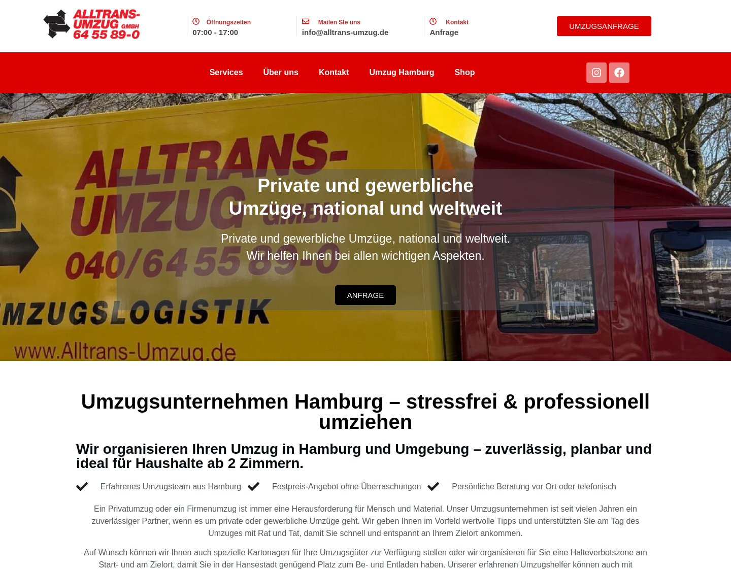 Aktuelle Website-Vorschau von Alltrans Umzug Hamburg
