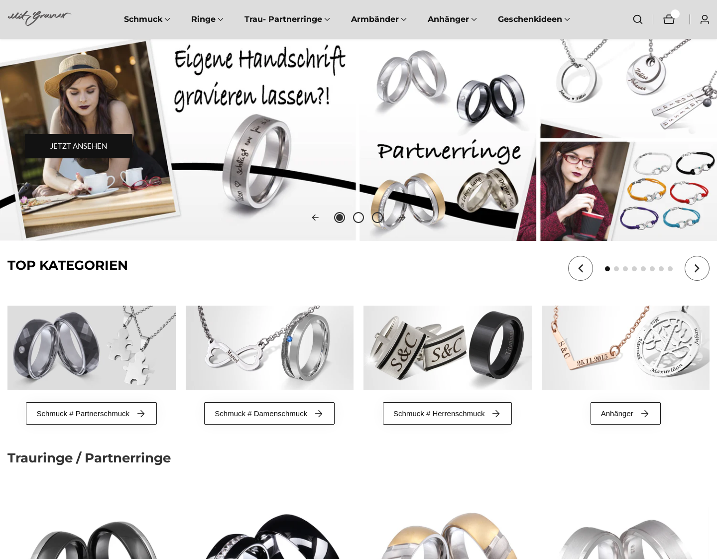 Aktuelle Website-Vorschau von Schmuck und Ringe mit Gravur