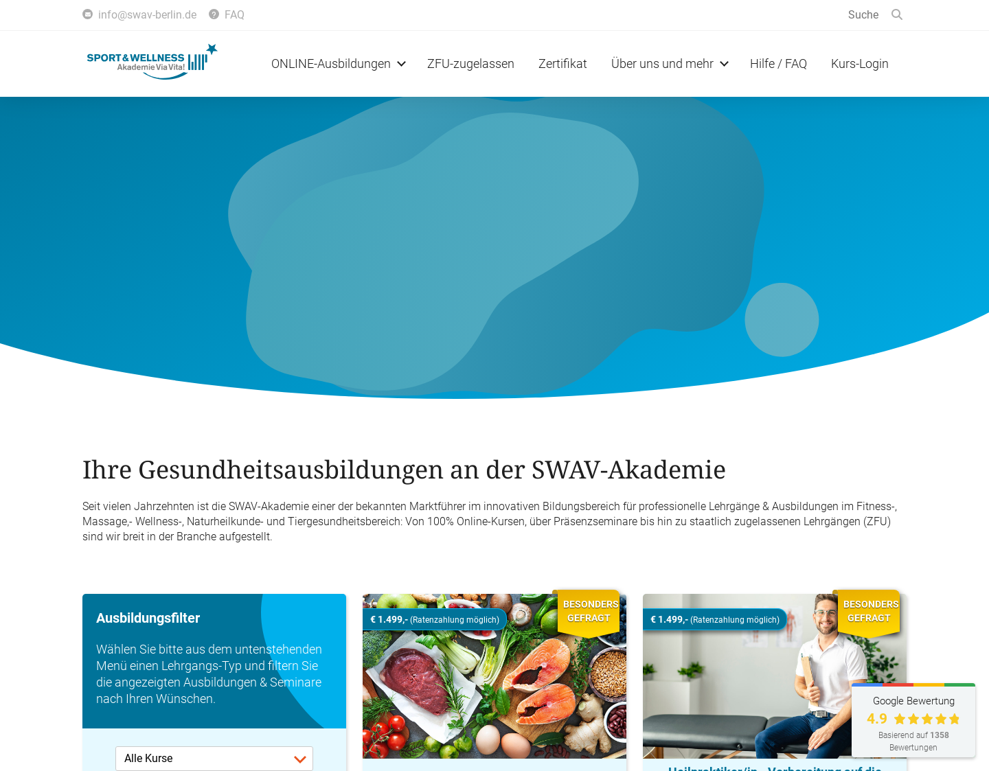 Aktuelle Website-Vorschau von Massageausbildungen in Kompakt-Form