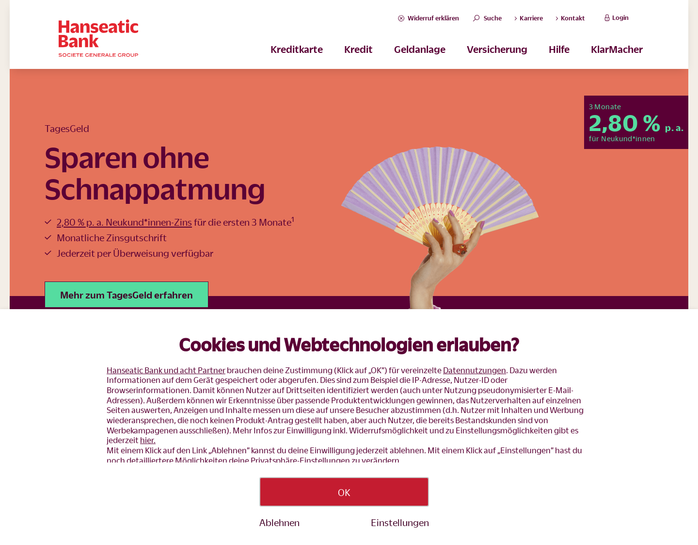 Aktuelle Website-Vorschau von Hanseatic Bank