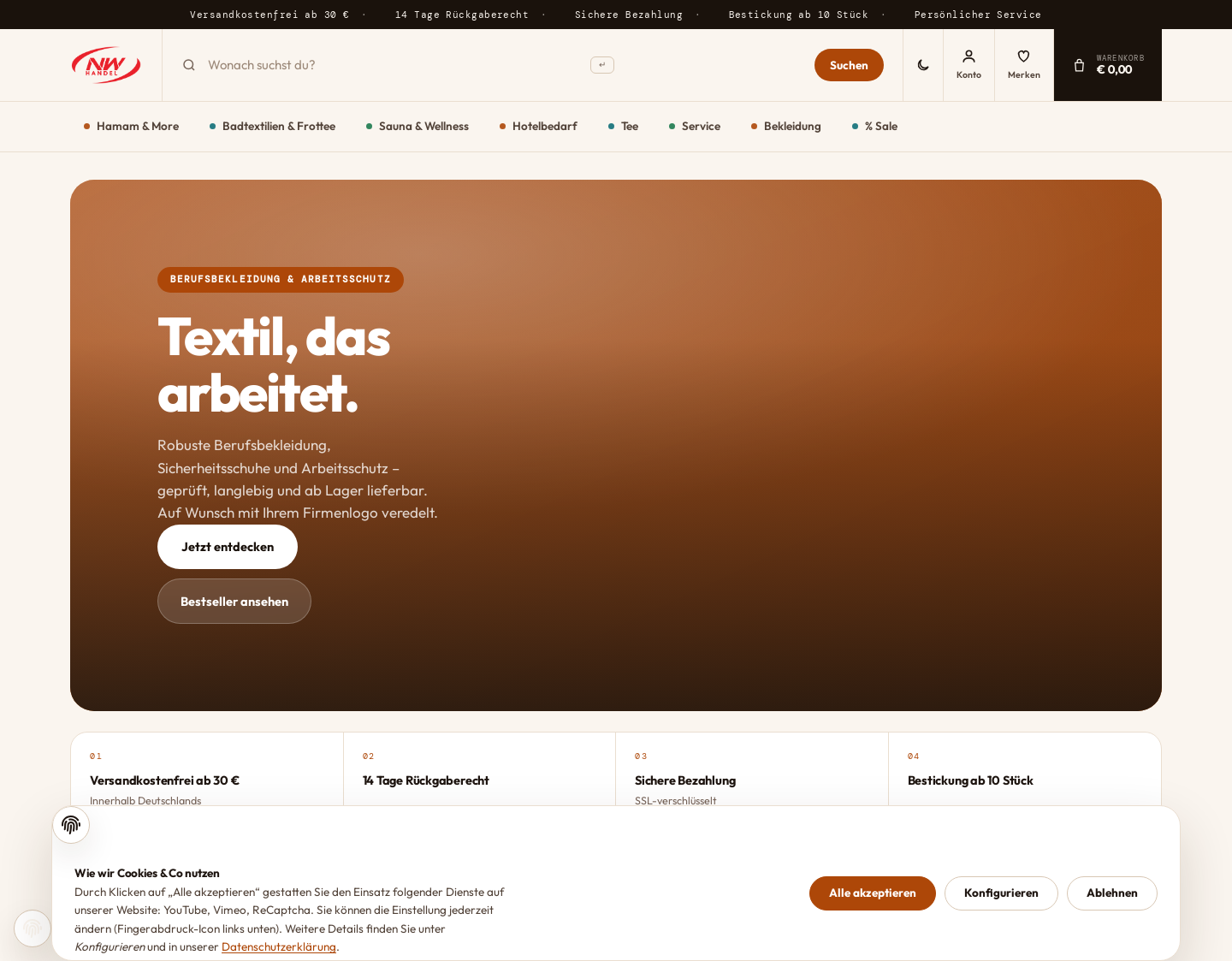 Aktuelle Website-Vorschau von Welllnessartikel und Hamamzubehör