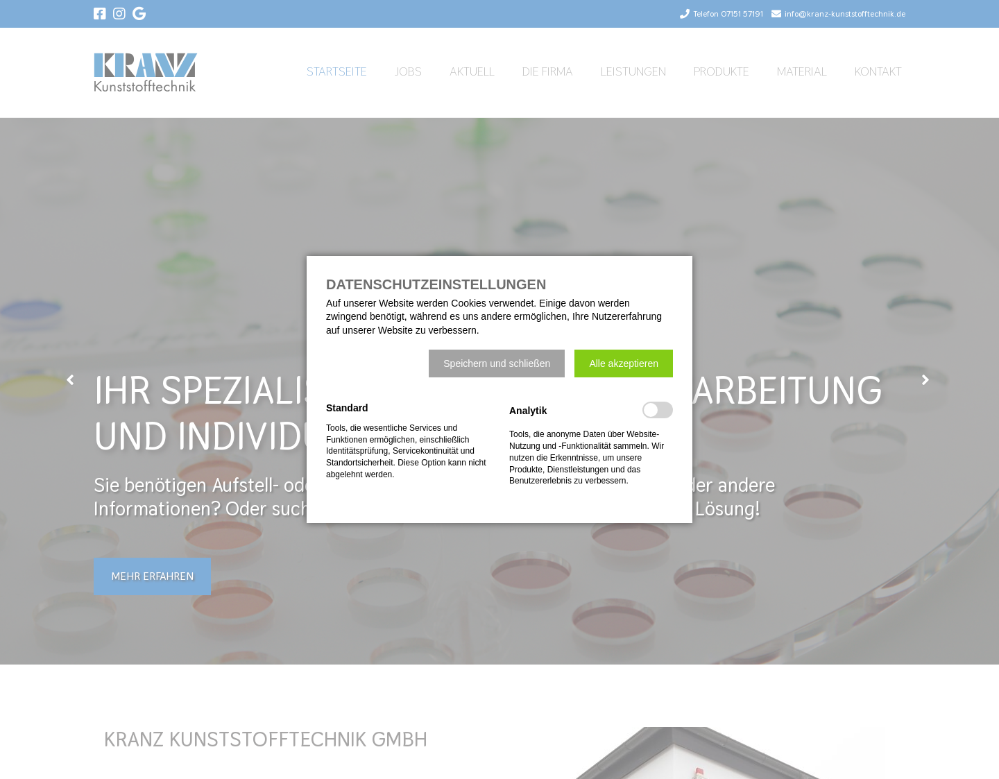 Aktuelle Website-Vorschau von Kranz Kunststofftechnik