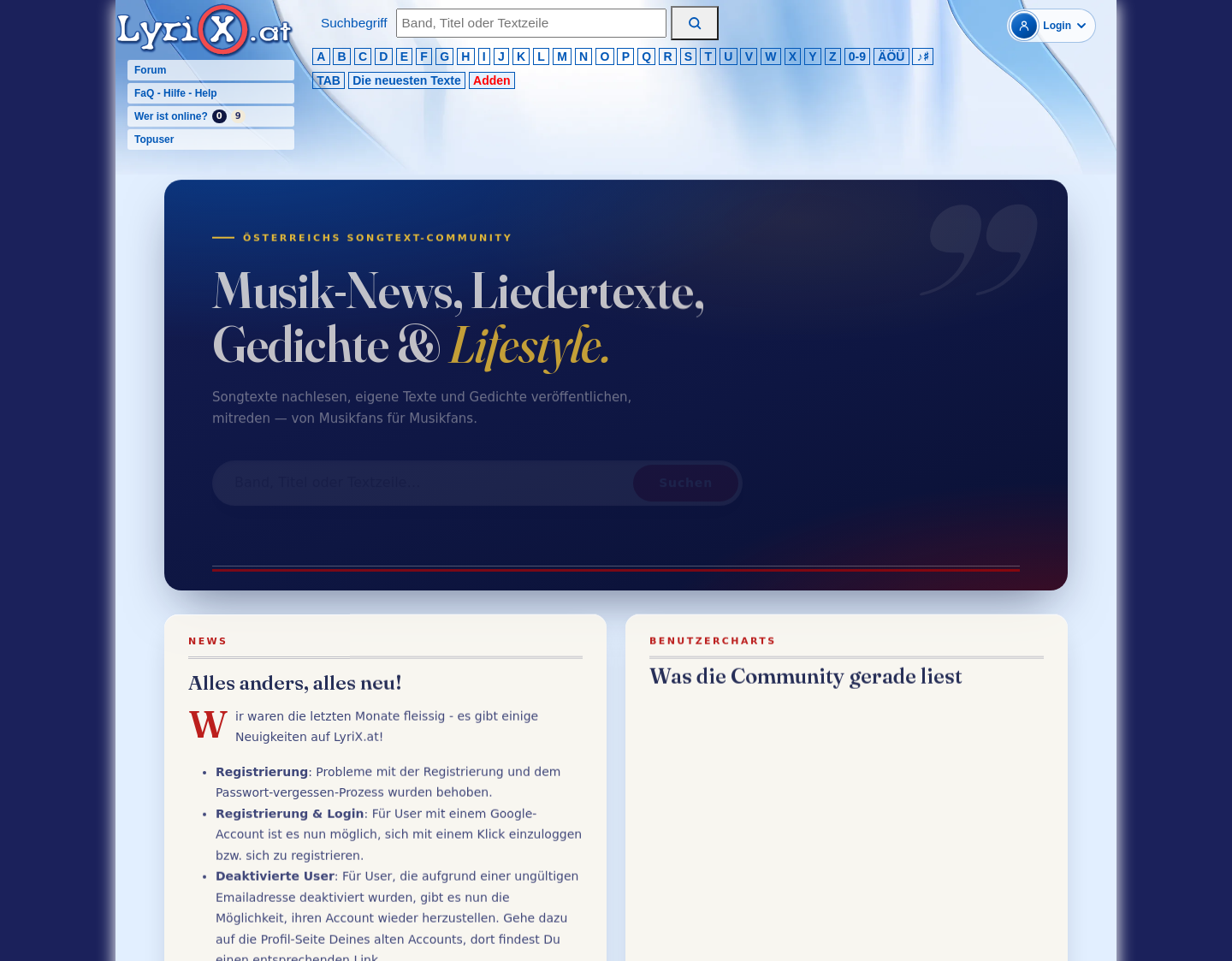 Aktuelle Website-Vorschau von Songtexte aus aller Welt