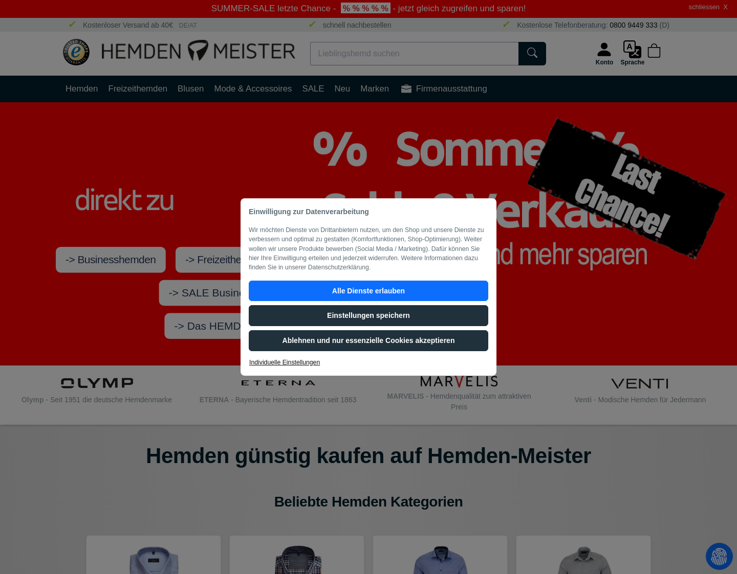 Aktuelle Website-Vorschau von Hemden Meister