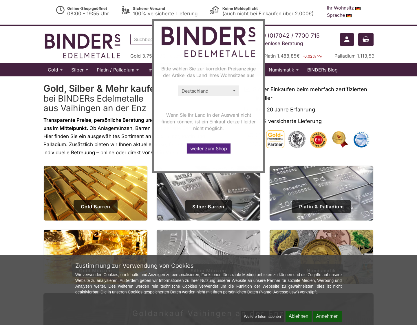 Aktuelle Website-Vorschau von Gold Binder - Gold An & Verkauf