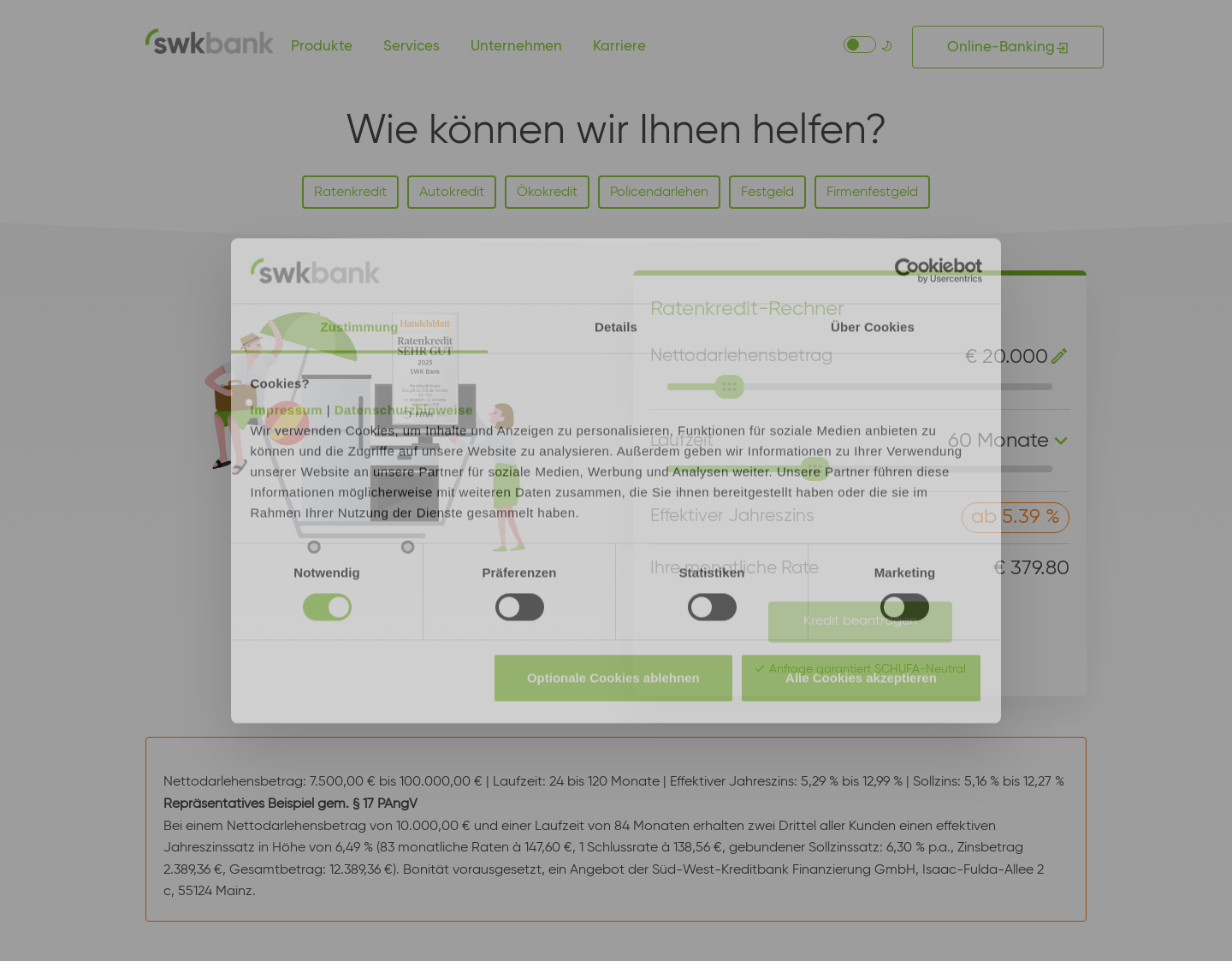 Aktuelle Website-Vorschau von SWK Bank