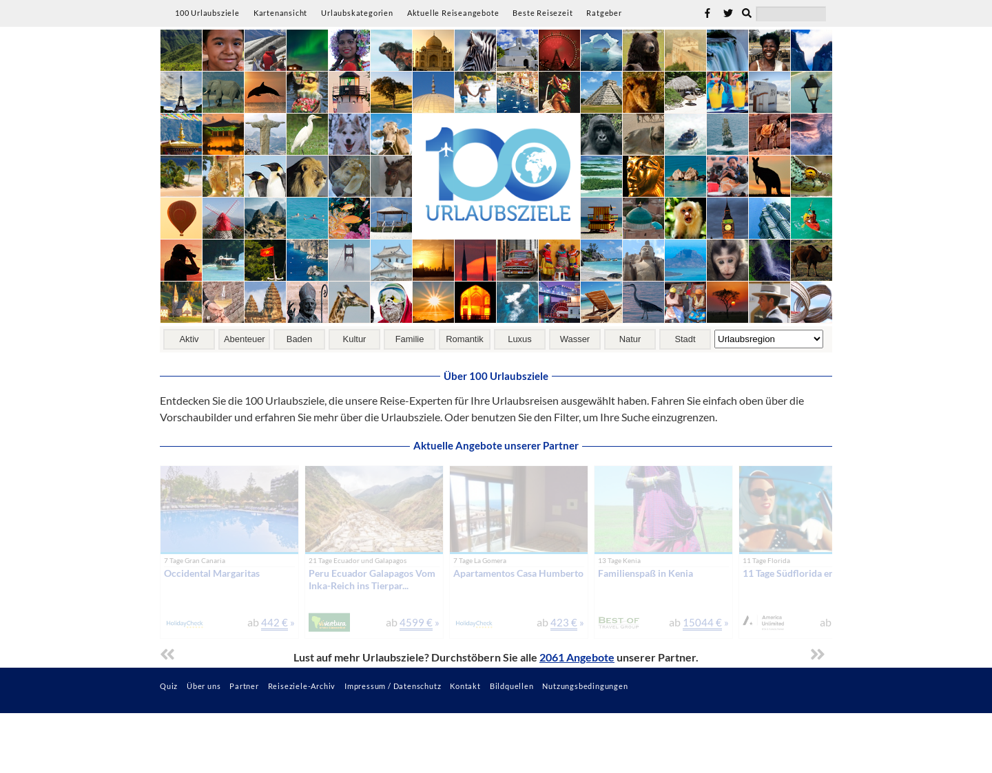 Aktuelle Website-Vorschau von 100 Urlaubsziele