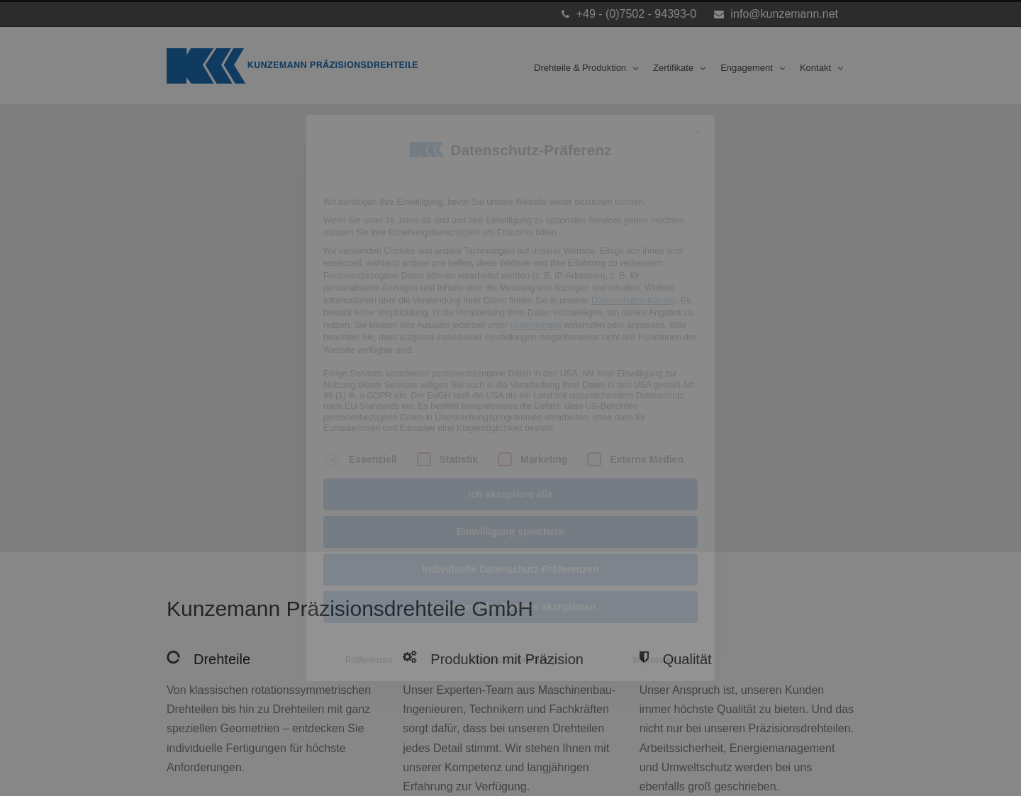 Aktuelle Website-Vorschau von Kunzemann Drehteile