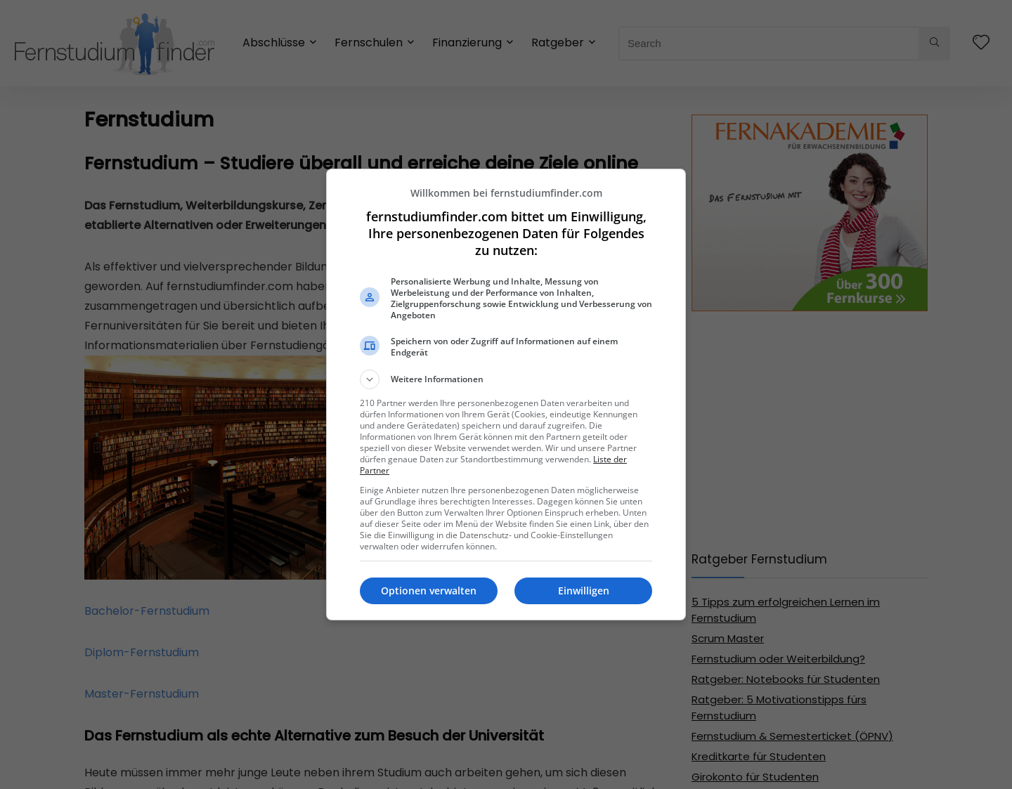 Aktuelle Website-Vorschau von Fernstudium - fernstudiumfinder.com