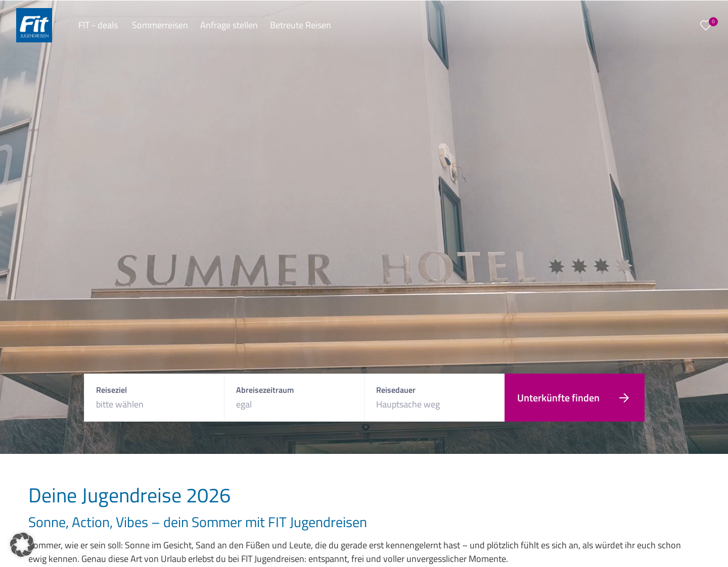Aktuelle Website-Vorschau von Fit Jugendreisen-Euer Urlaub beginnt hier