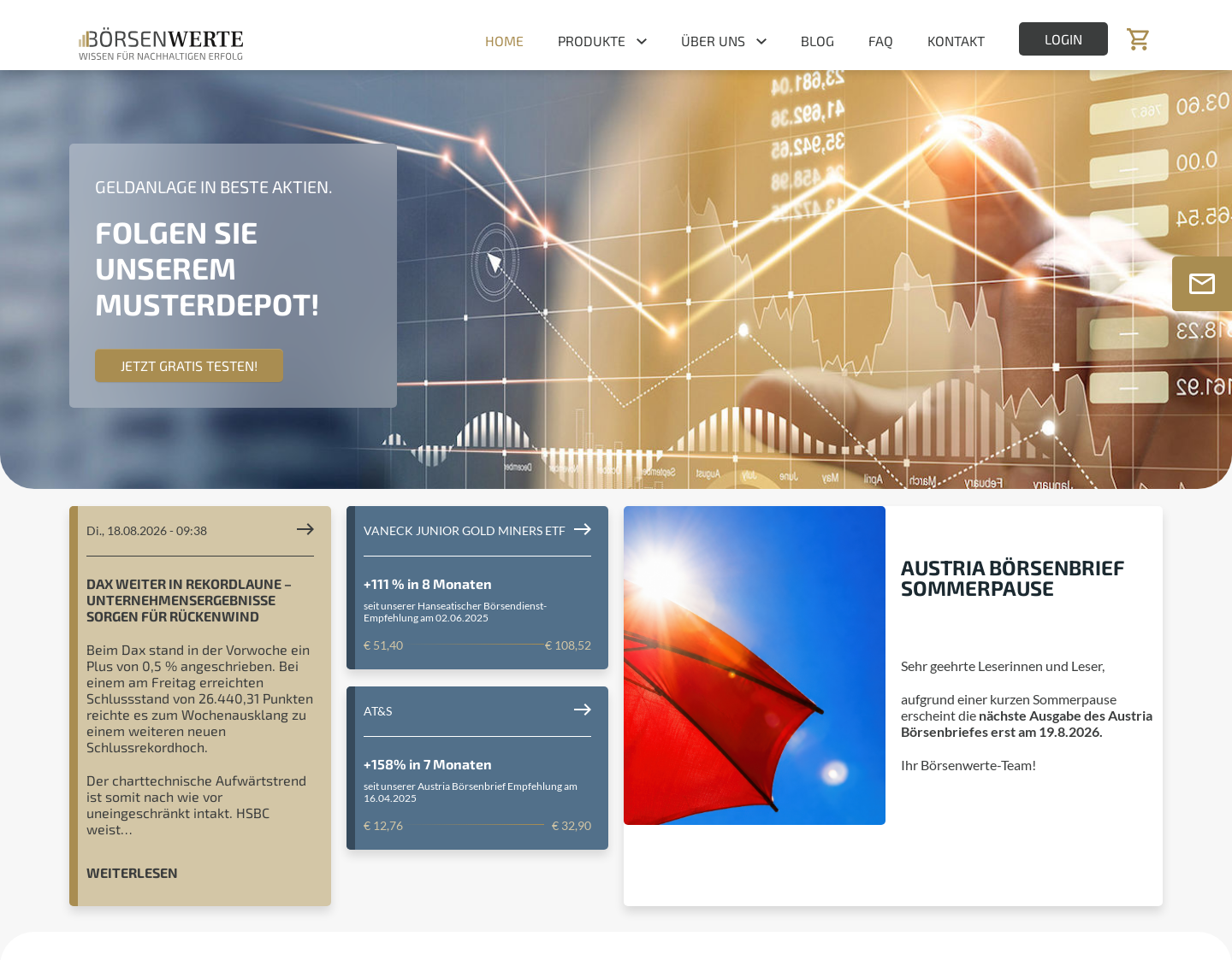 Aktuelle Website-Vorschau von Aktien kaufen bedeutet vorauszudenk