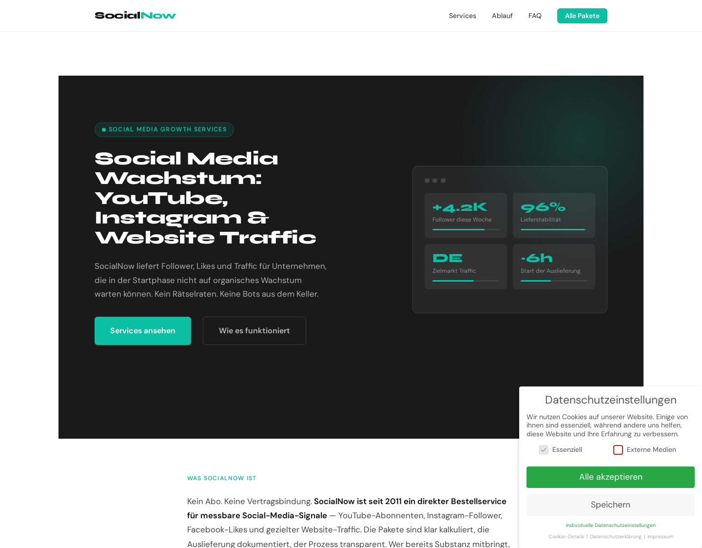 Aktuelle Website-Vorschau von Facebook & Youtube Promotion