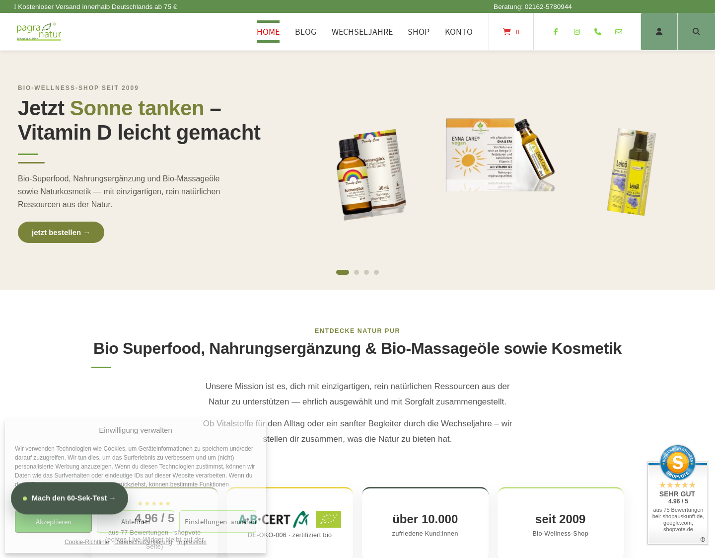 Aktuelle Website-Vorschau von Wellness Shop pagra natur