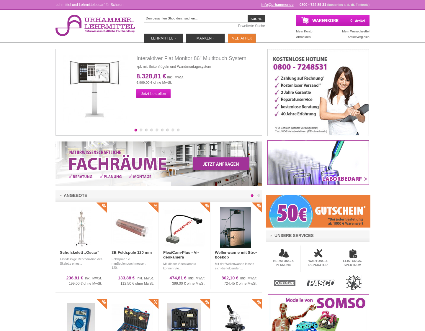 Aktuelle Website-Vorschau von Urhammer Lehrmittel