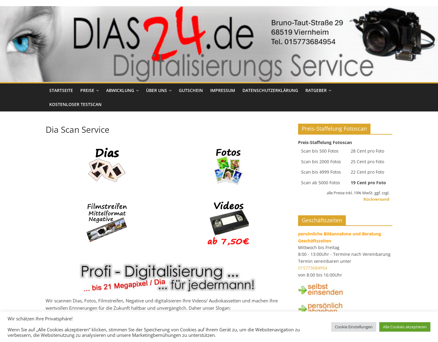 Aktuelle Website-Vorschau von Digitalisierungsservice für Dias & Negative