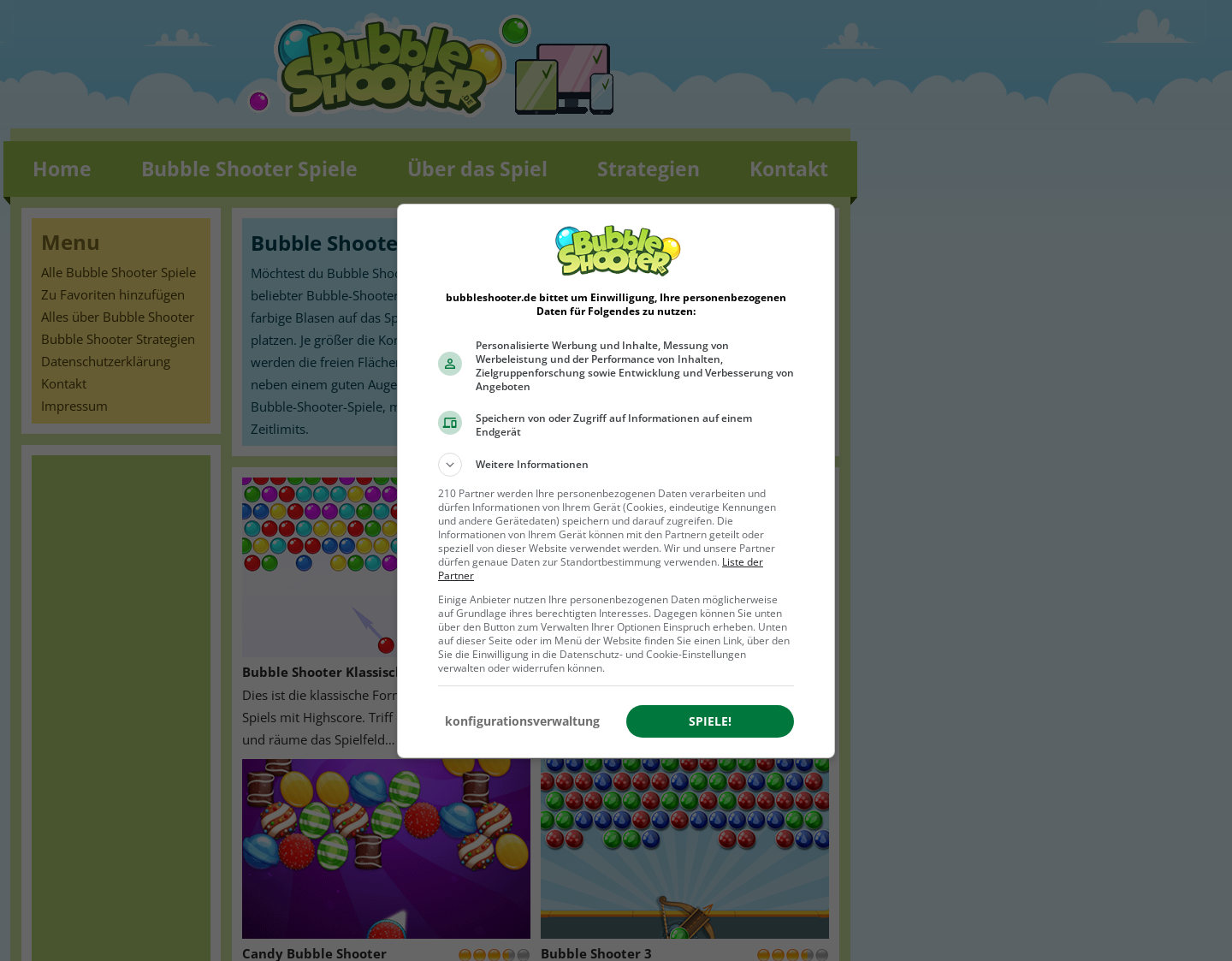 Aktuelle Website-Vorschau von Bubble Shooter
