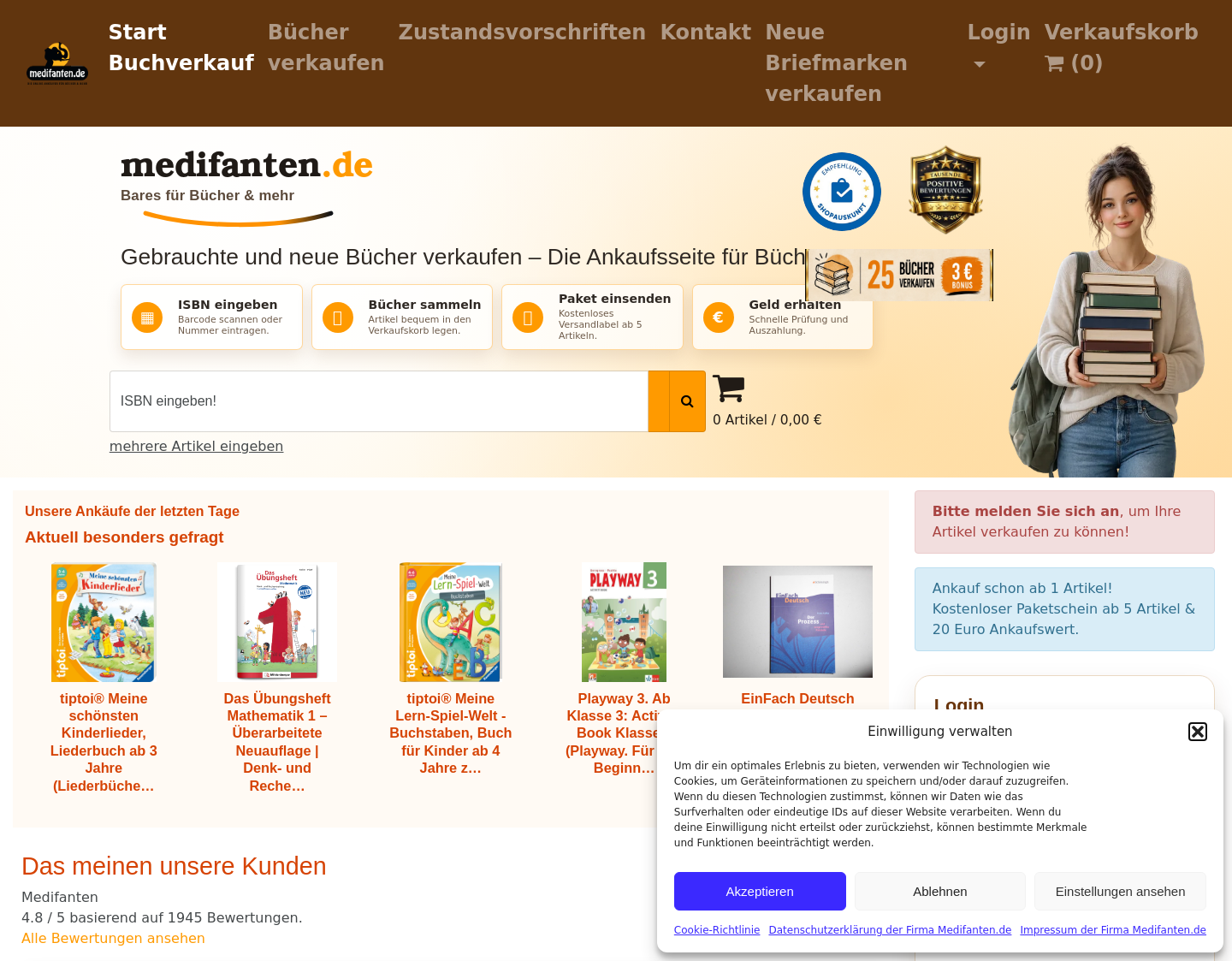 Aktuelle Website-Vorschau von Bücher einfach online verkaufen