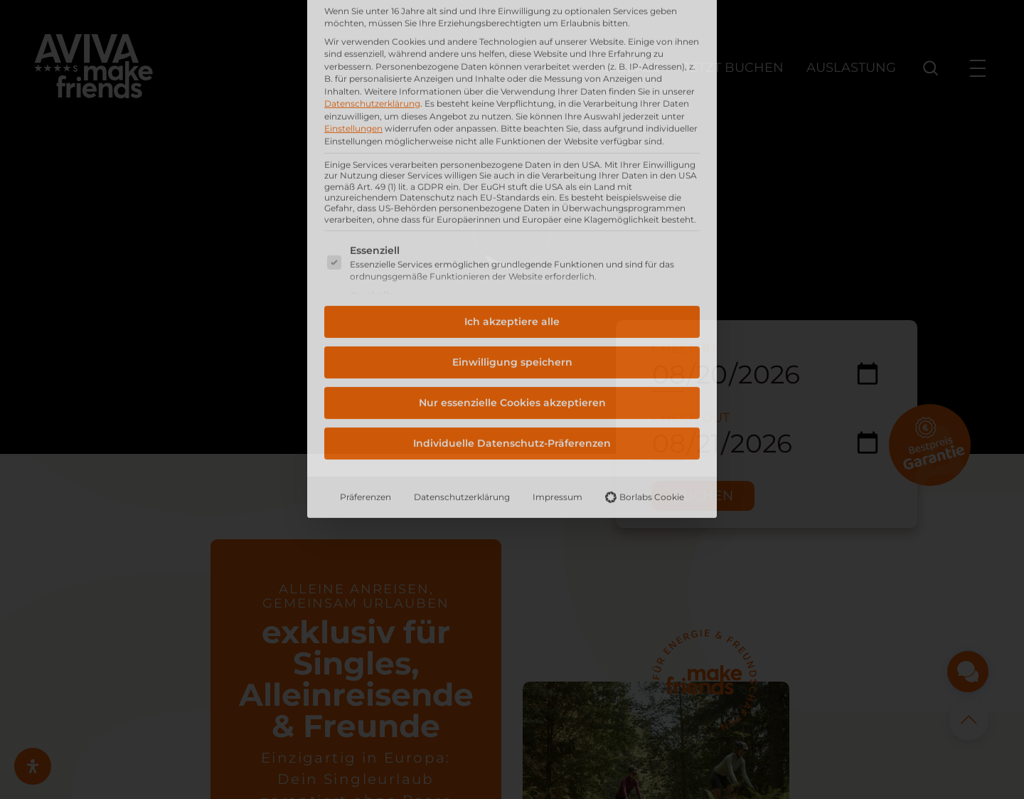 Aktuelle Website-Vorschau von Hotel für Singles in Österreich