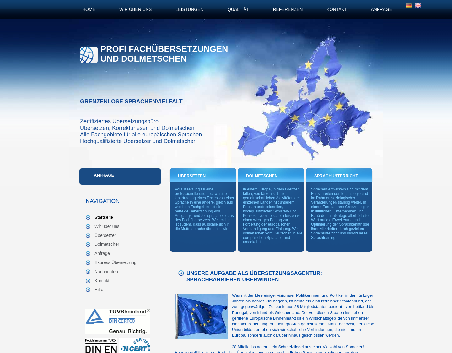 Aktuelle Website-Vorschau von Übersetzungsbüro Portedeurope.org