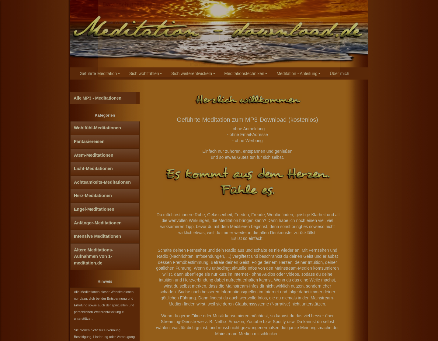 Aktuelle Website-Vorschau von Geführtes Meditieren zum Download